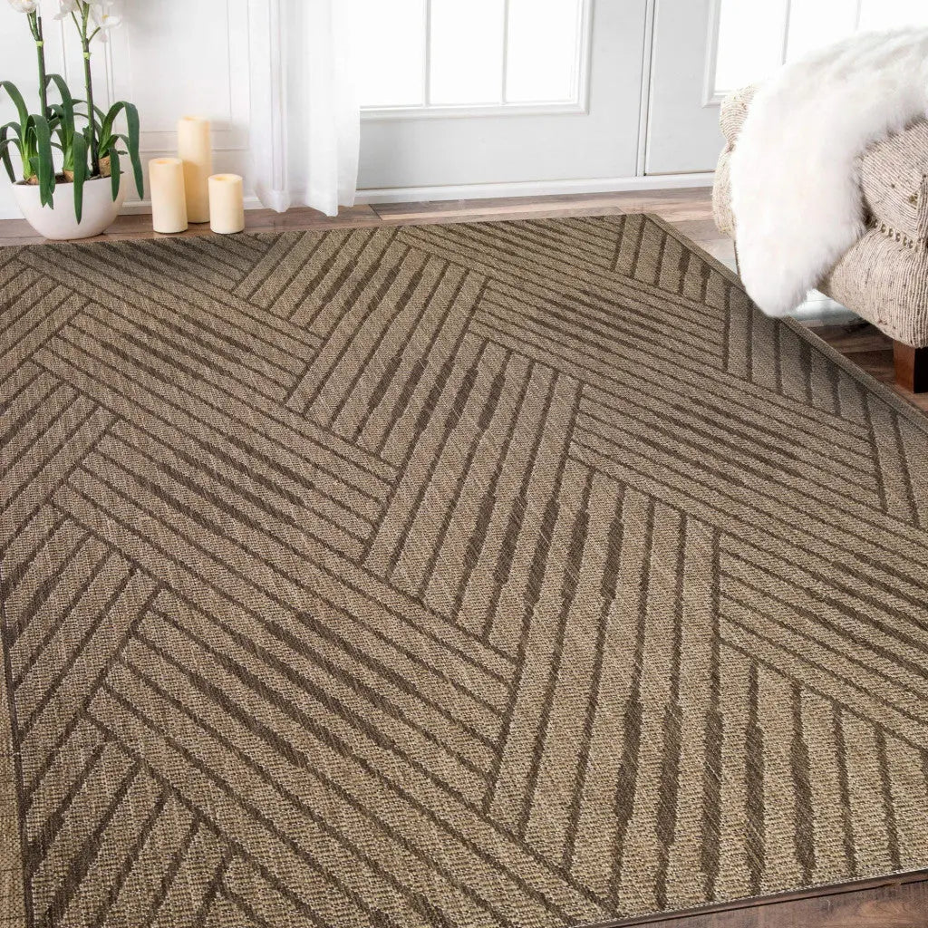 8' X 10' Beige Geometric Stain Resistant Indoor Outdoor Area Rug Homeroots Outdoor