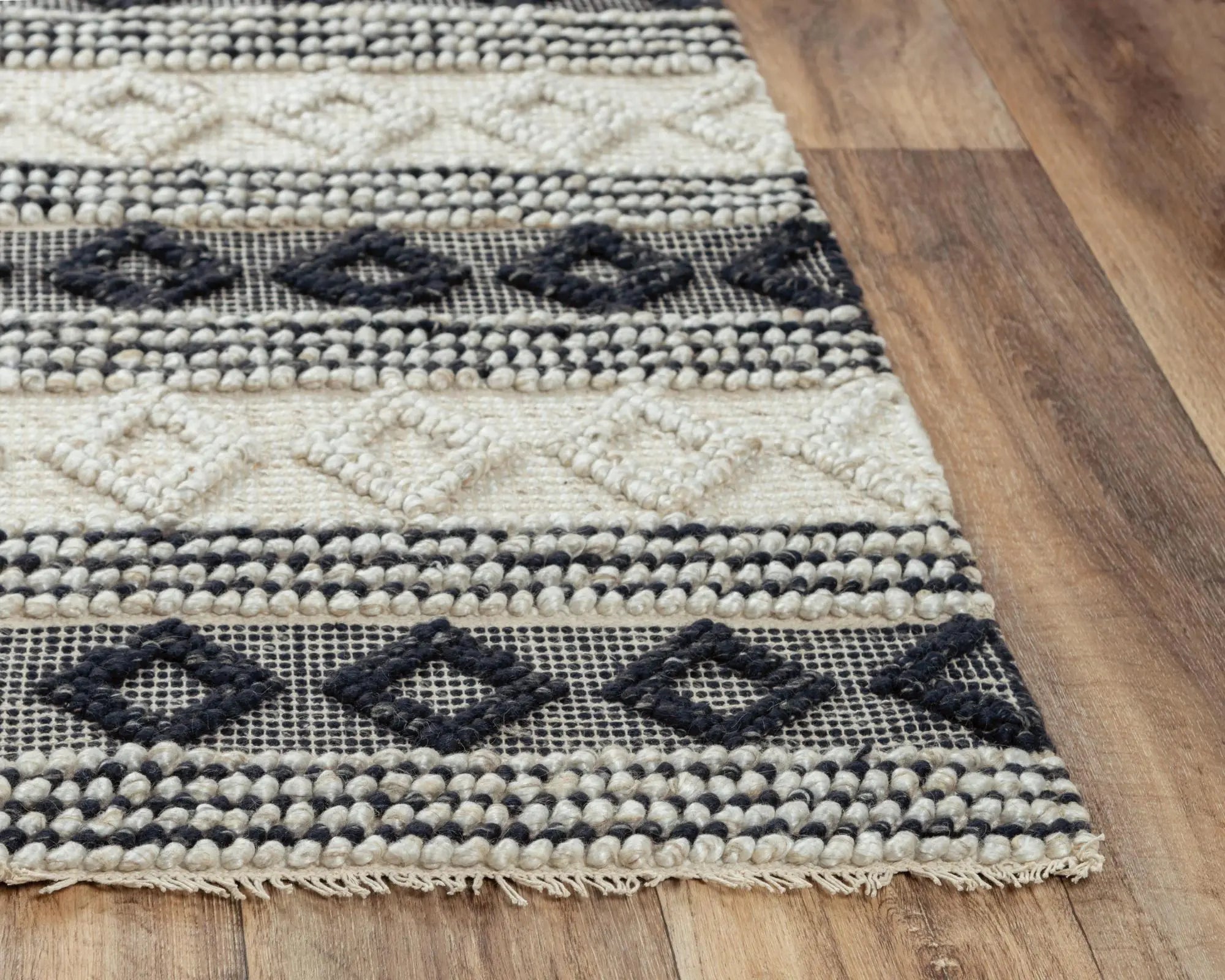 8' X 10' Beige Navy Blue And Blue Wool Geometric Hand Woven Area Rug Homeroots Home Decor
