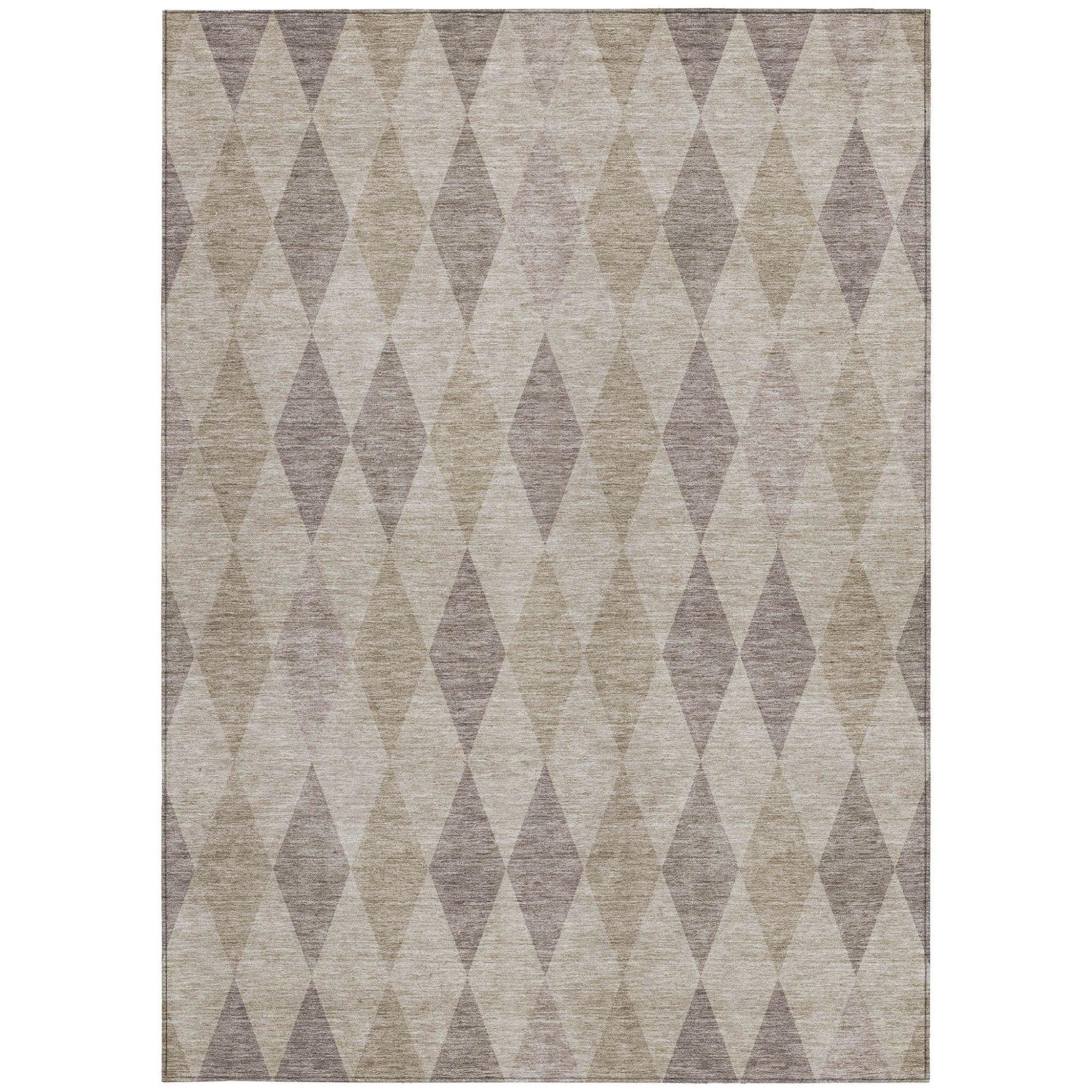 8' X 10' Beige Taupe and Brown Geometric Washable Non Skid Indoor Outdoor Area Rug - GreatEagleInc