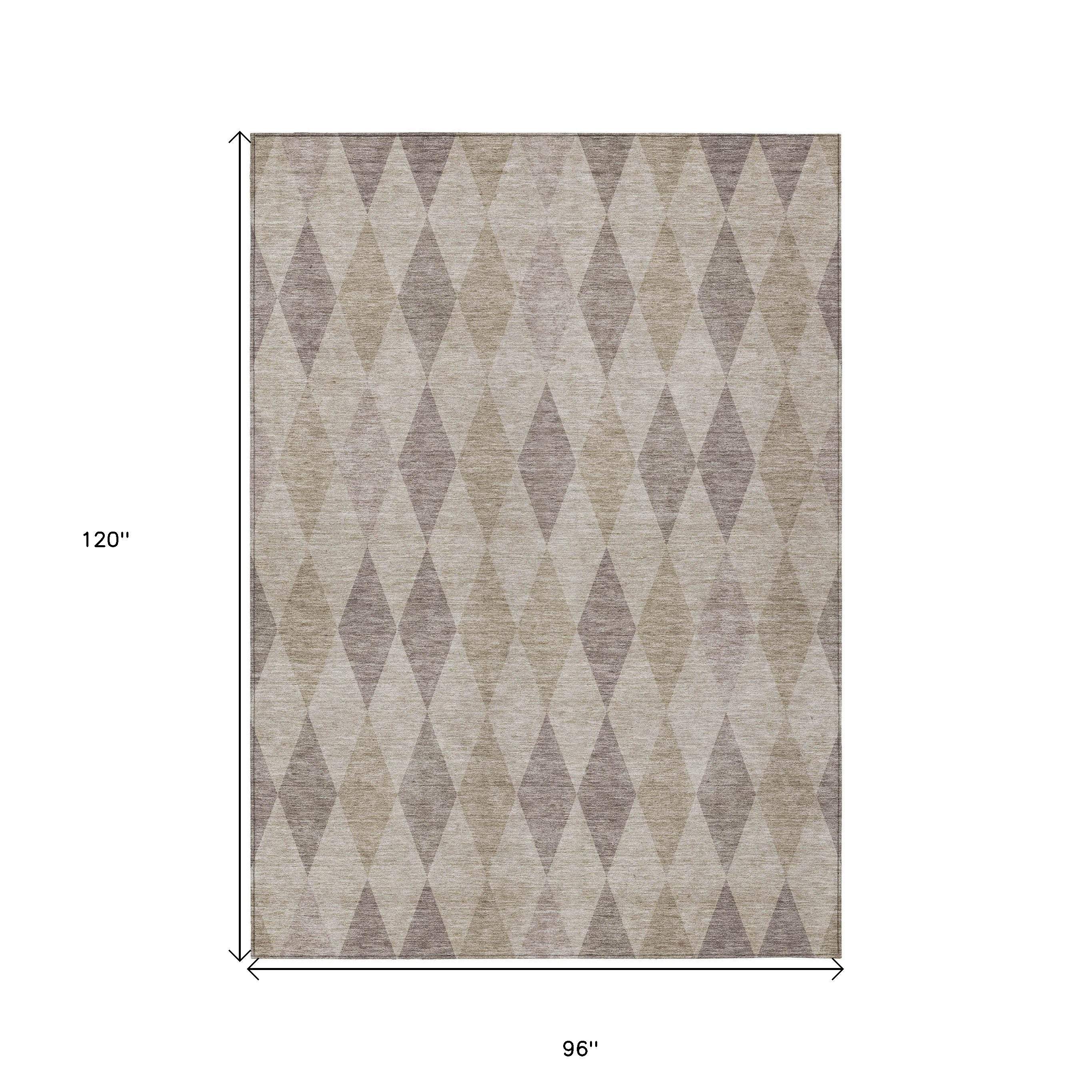 8' X 10' Beige Taupe and Brown Geometric Washable Non Skid Indoor Outdoor Area Rug - GreatEagleInc