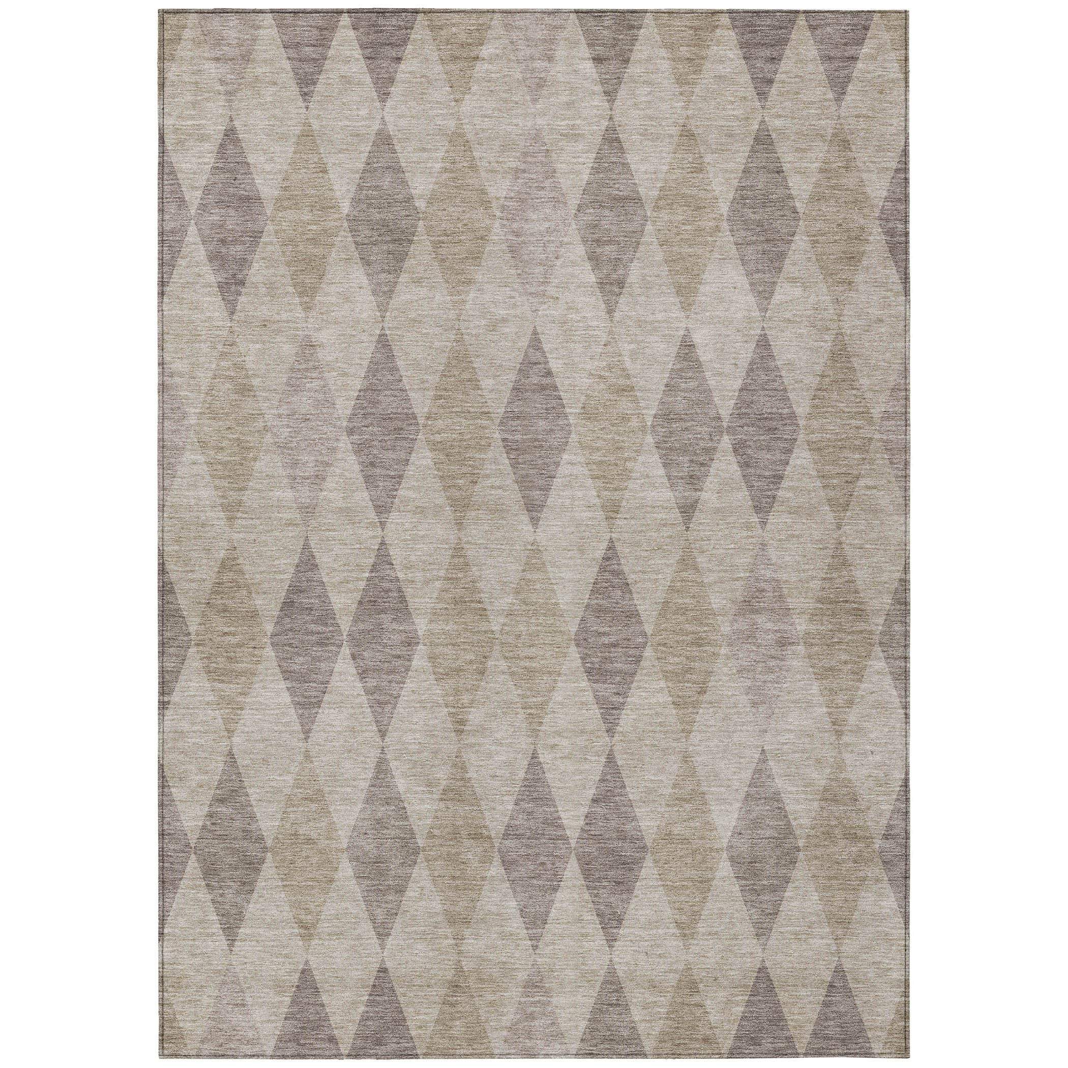 8' X 10' Beige Taupe and Brown Geometric Washable Non Skid Indoor Outdoor Area Rug - GreatEagleInc
