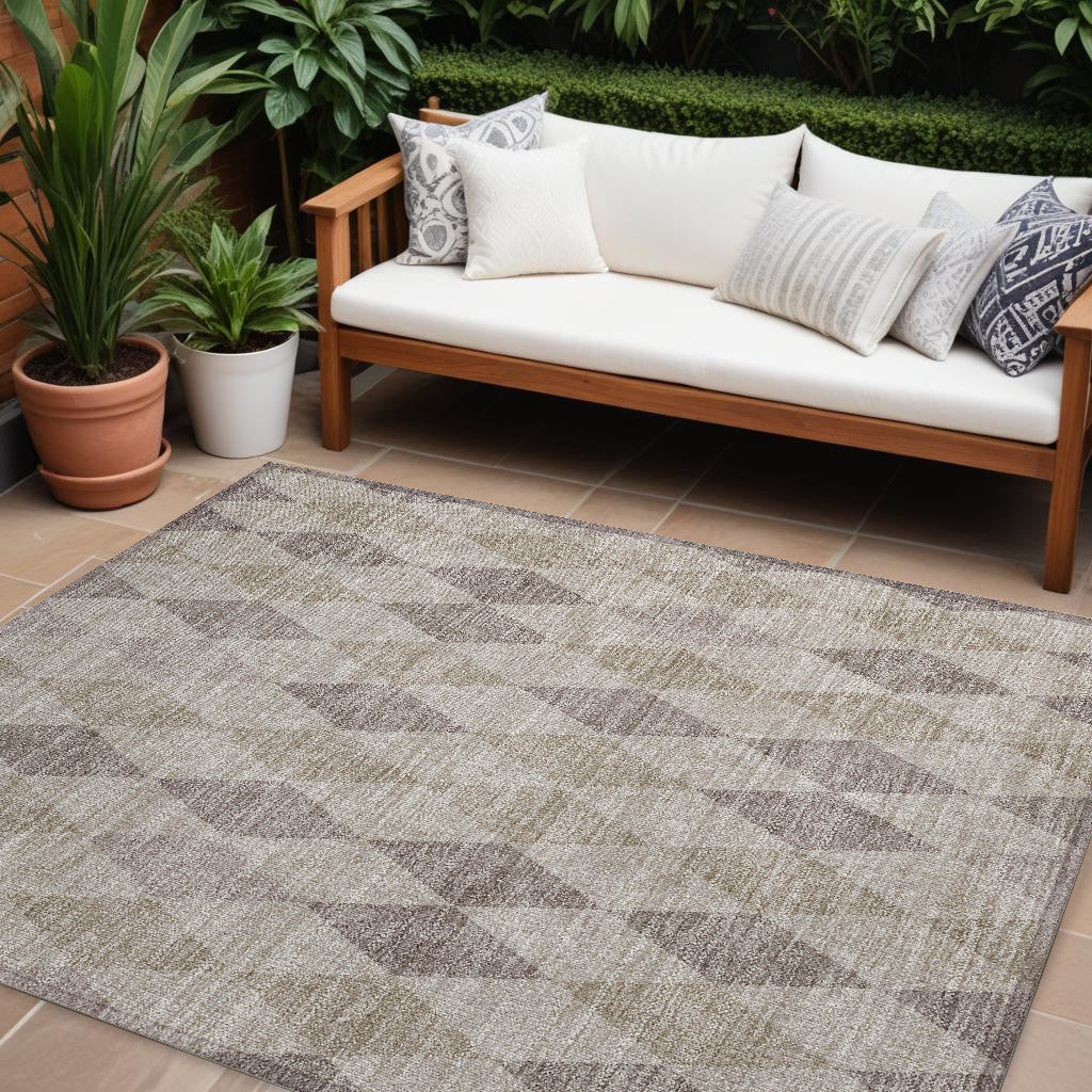 8' X 10' Beige Taupe and Brown Geometric Washable Non Skid Indoor Outdoor Area Rug - GreatEagleInc