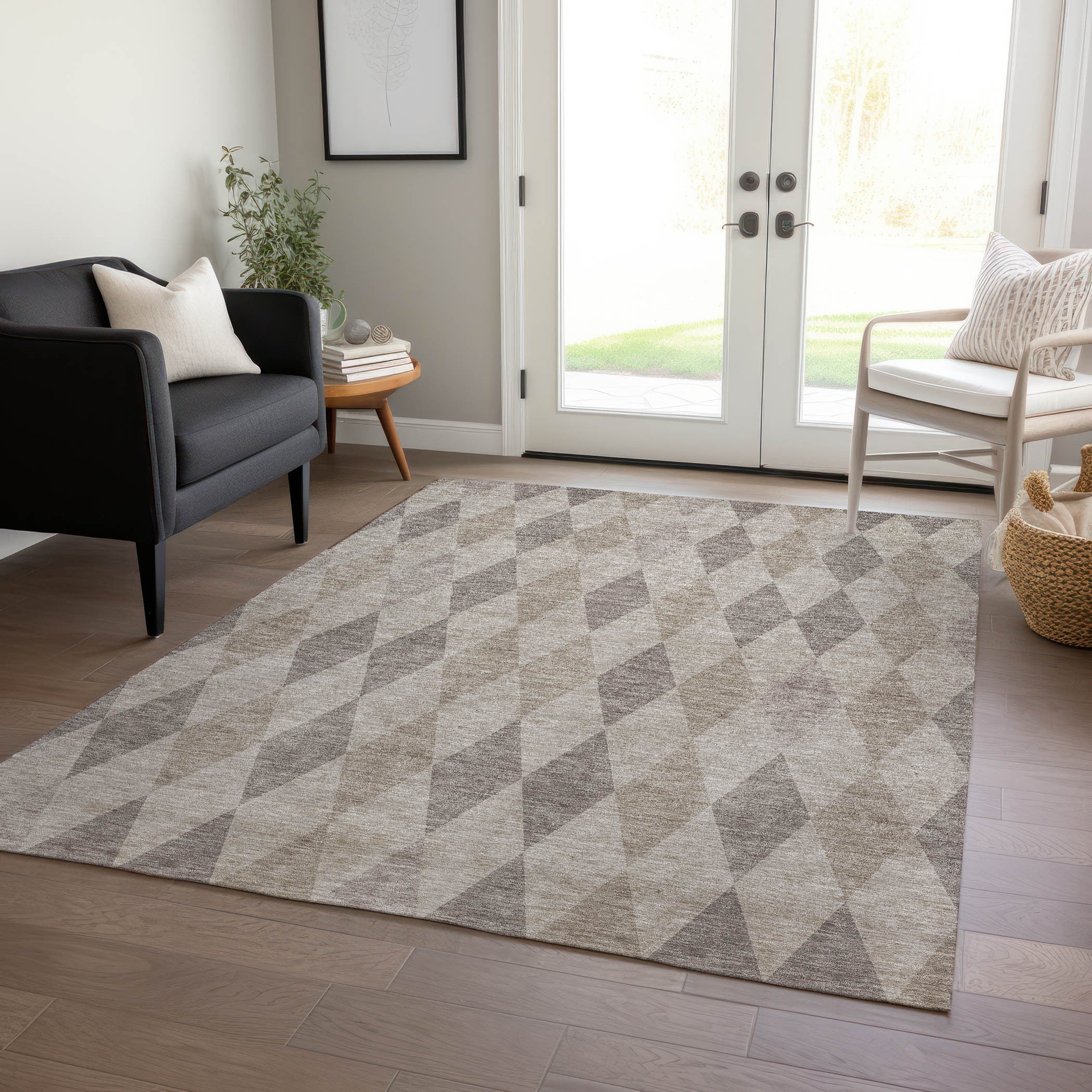 8' X 10' Beige Taupe and Brown Geometric Washable Non Skid Indoor Outdoor Area Rug - GreatEagleInc