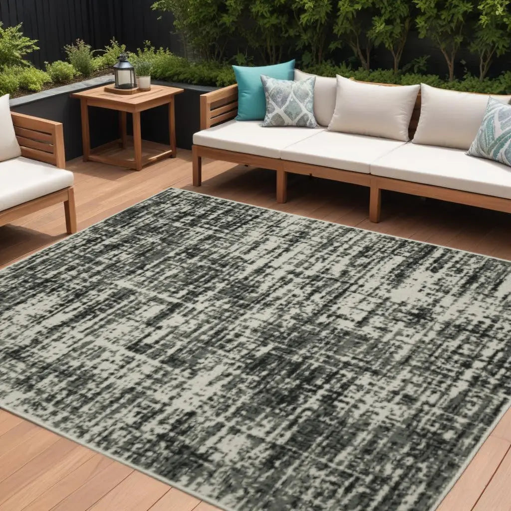 8' X 10' Beige and Black Abstract Stain Resistant Indoor Outdoor Area Rug Homeroots Outdoor