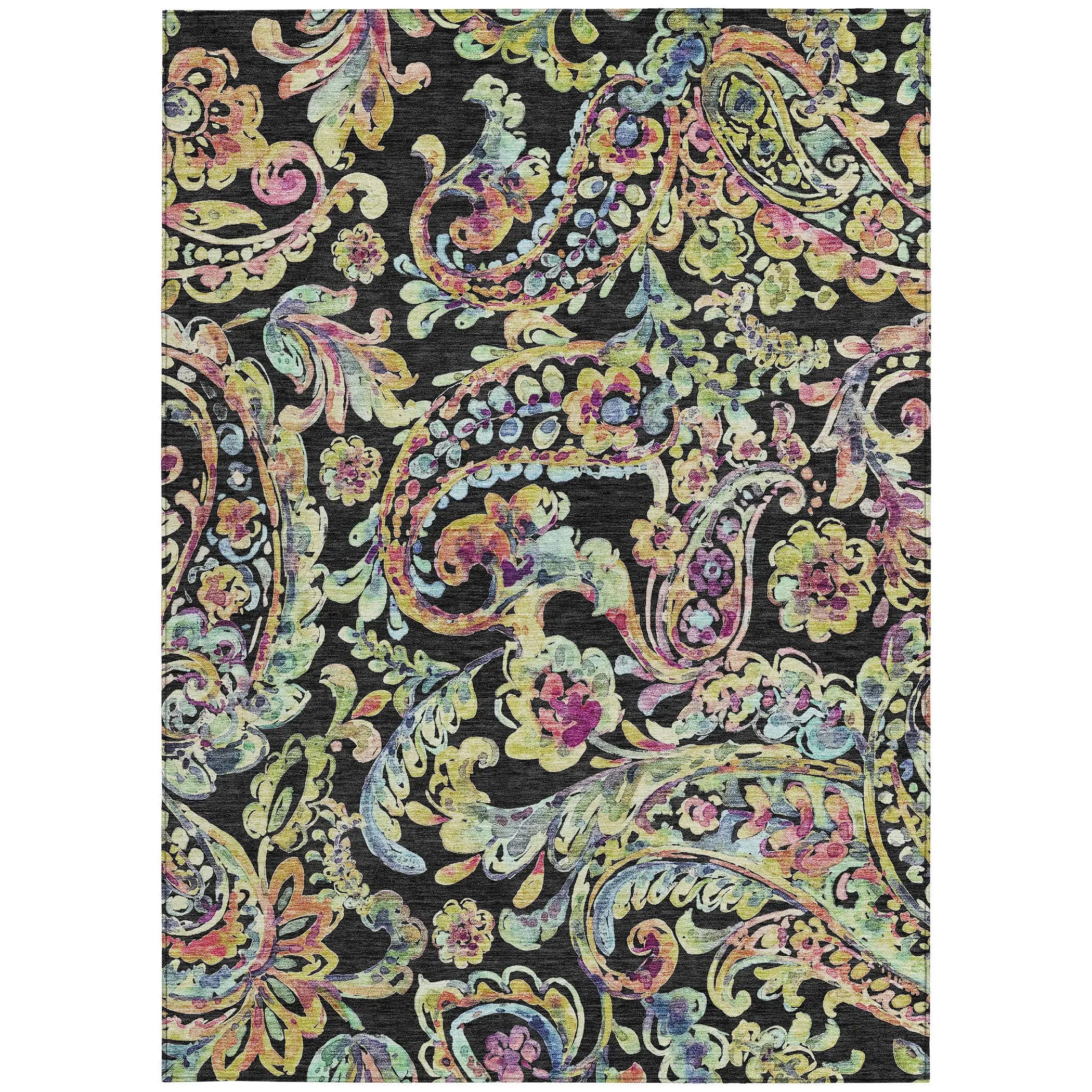 8' X 10' Black And Artichoke Green Paisley Washable Indoor Outdoor Area Rug Homeroots Outdoor