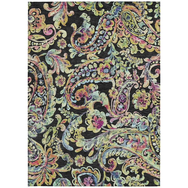 8' X 10' Black And Artichoke Green Paisley Washable Indoor Outdoor Area Rug Homeroots Outdoor