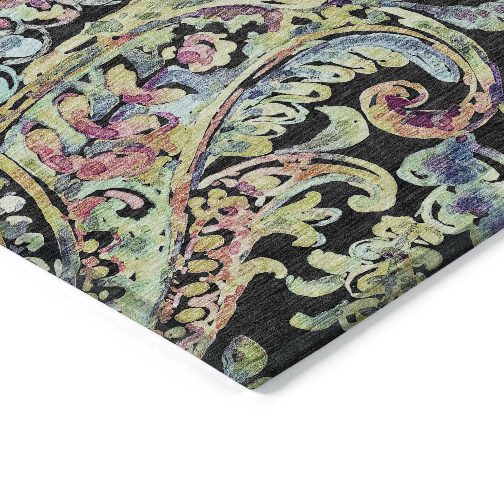 8' X 10' Black And Artichoke Green Paisley Washable Indoor Outdoor Area Rug Homeroots Outdoor