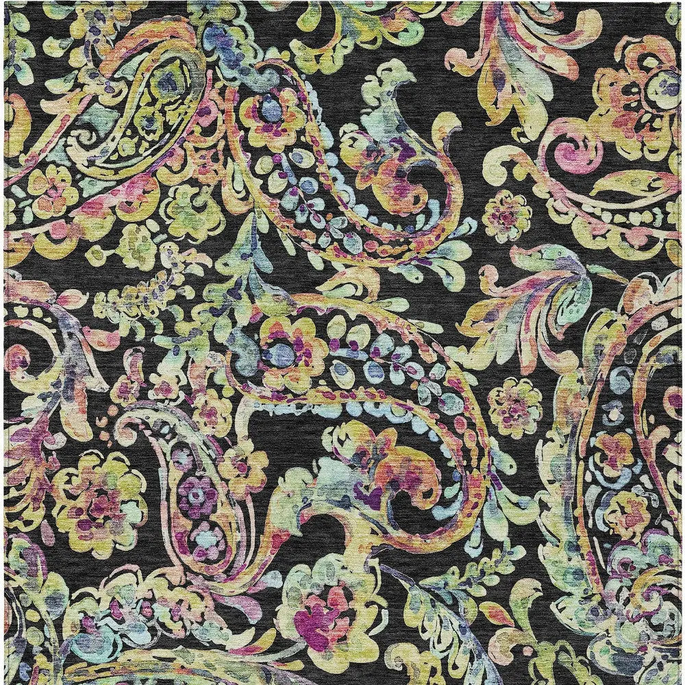 8' X 10' Black And Artichoke Green Paisley Washable Indoor Outdoor Area Rug Homeroots Outdoor