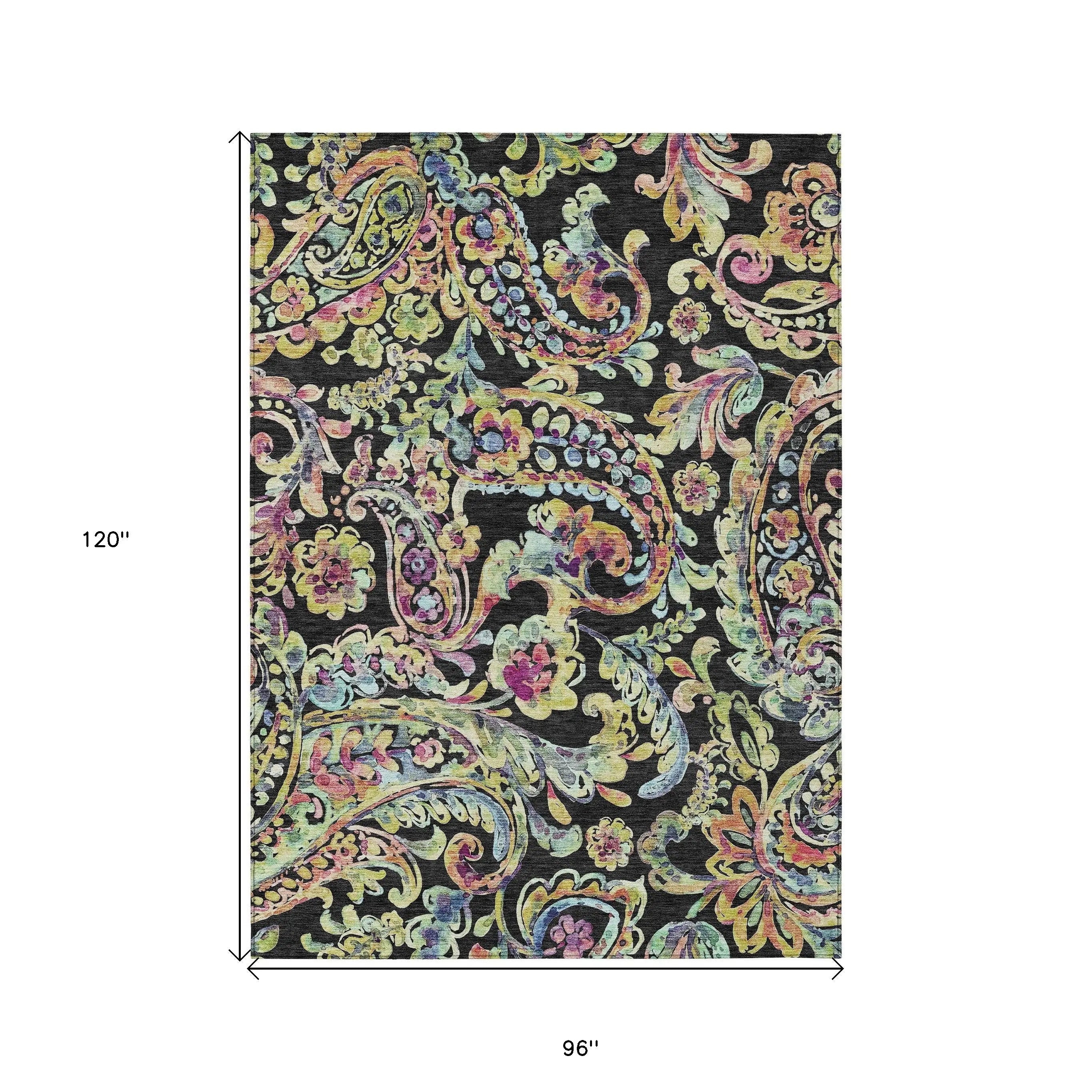 8' X 10' Black And Artichoke Green Paisley Washable Indoor Outdoor Area Rug Homeroots Outdoor