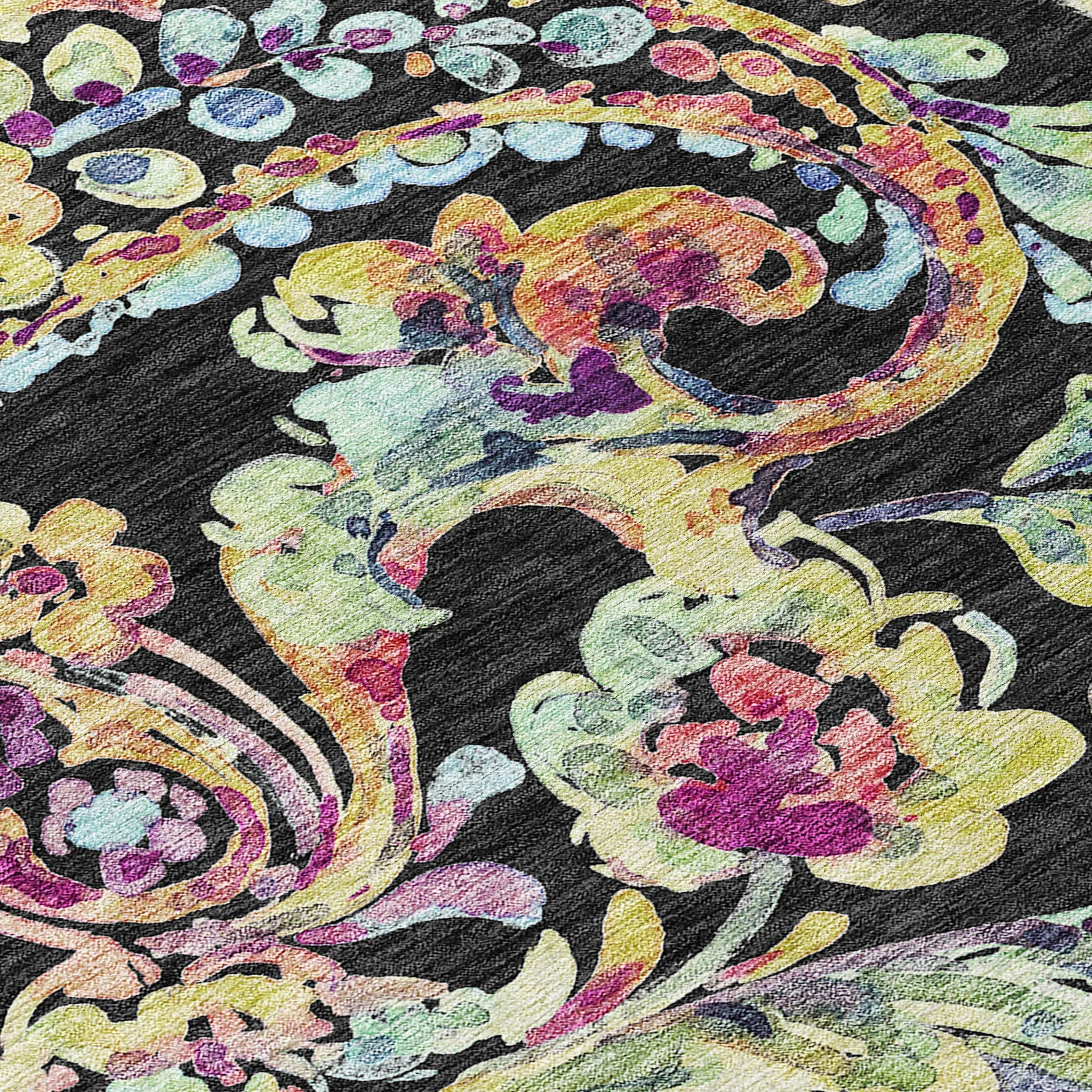 8' X 10' Black And Artichoke Green Paisley Washable Indoor Outdoor Area Rug Homeroots Outdoor