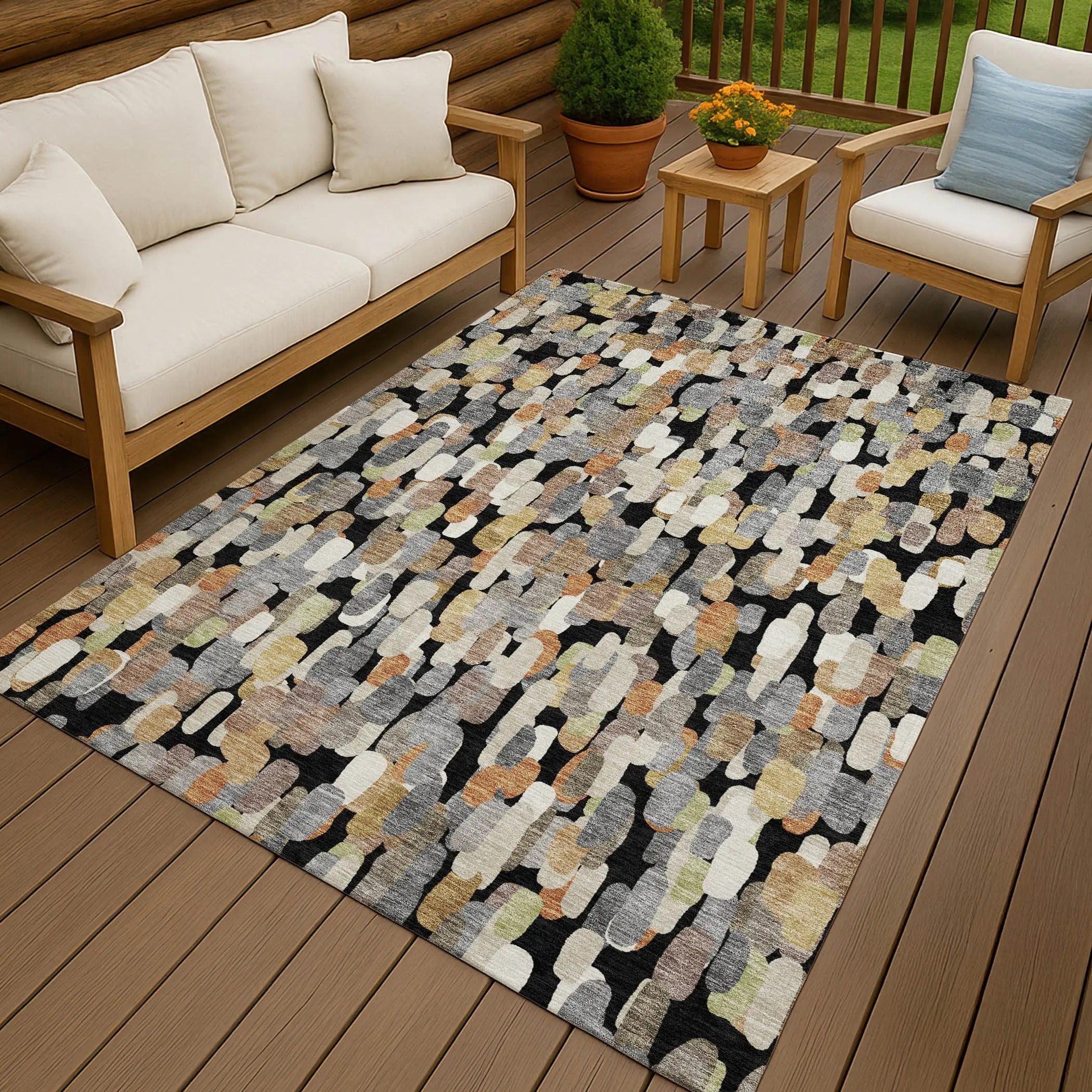 8' X 10' Black And Beige Abstract Washable Indoor Outdoor Area Rug Homeroots Outdoor