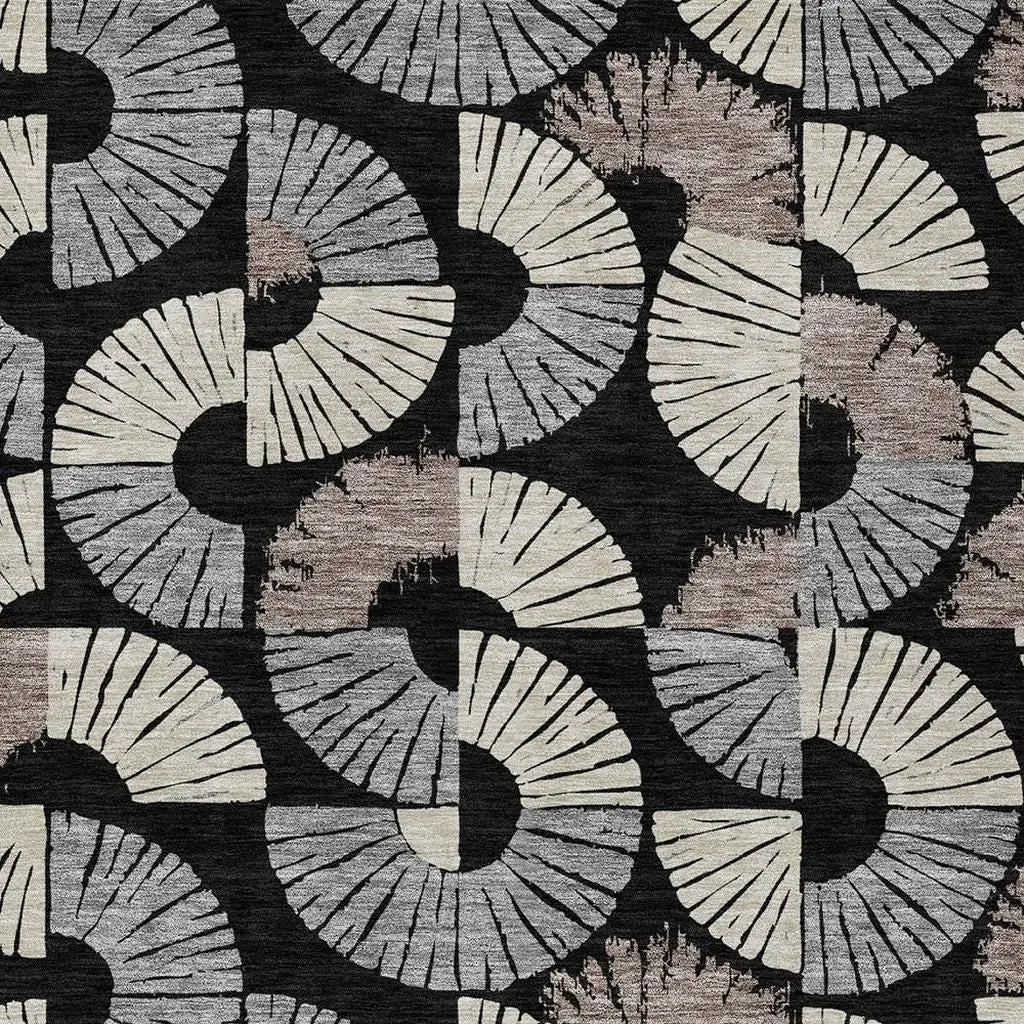 8' X 10' Black And Beige Geometric Washable Indoor Outdoor Area Rug Homeroots Outdoor