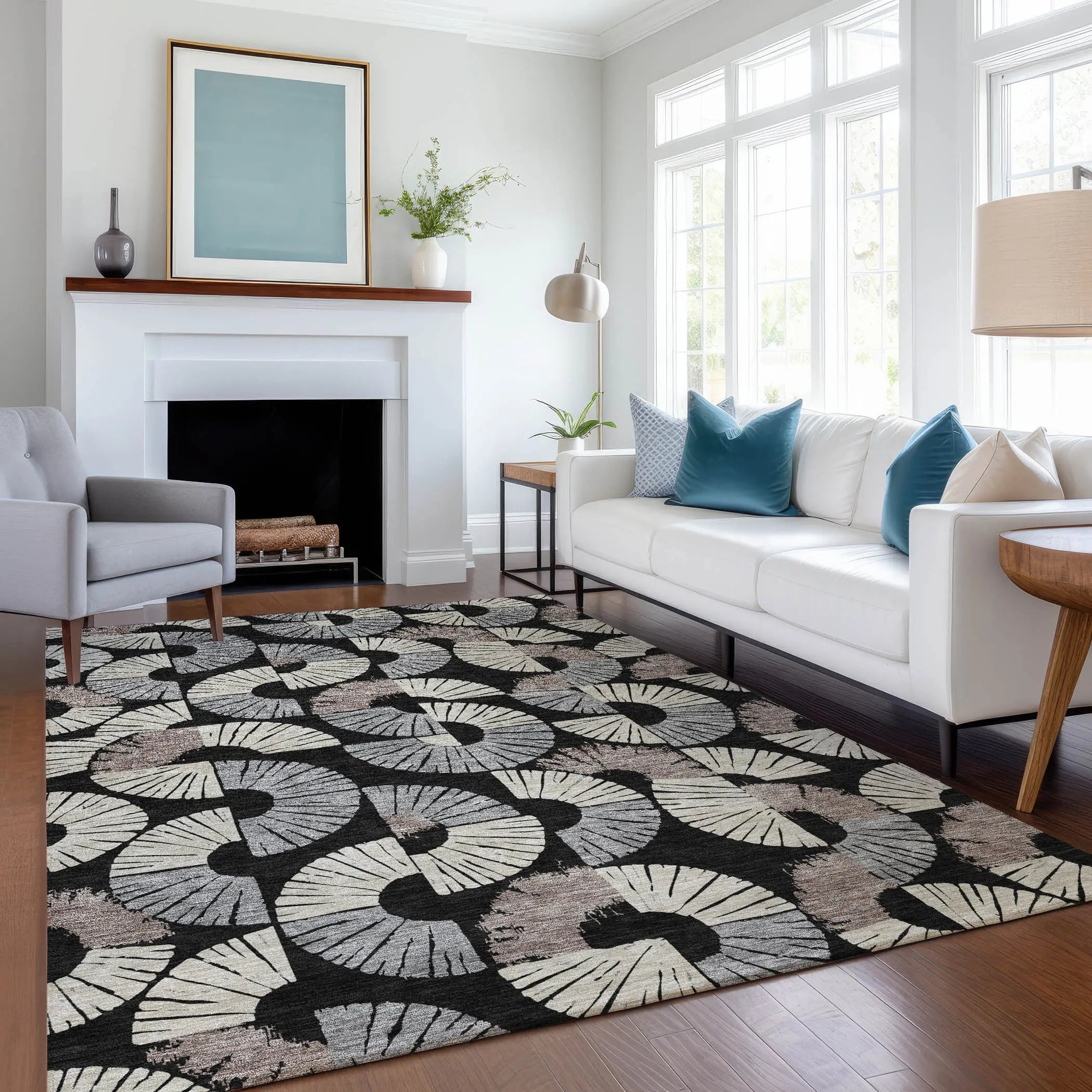8' X 10' Black And Beige Geometric Washable Indoor Outdoor Area Rug Homeroots Outdoor
