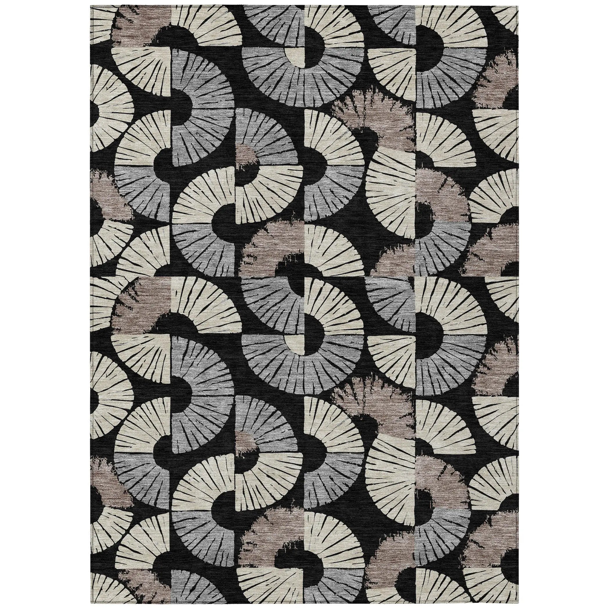 8' X 10' Black And Beige Geometric Washable Indoor Outdoor Area Rug Homeroots Outdoor