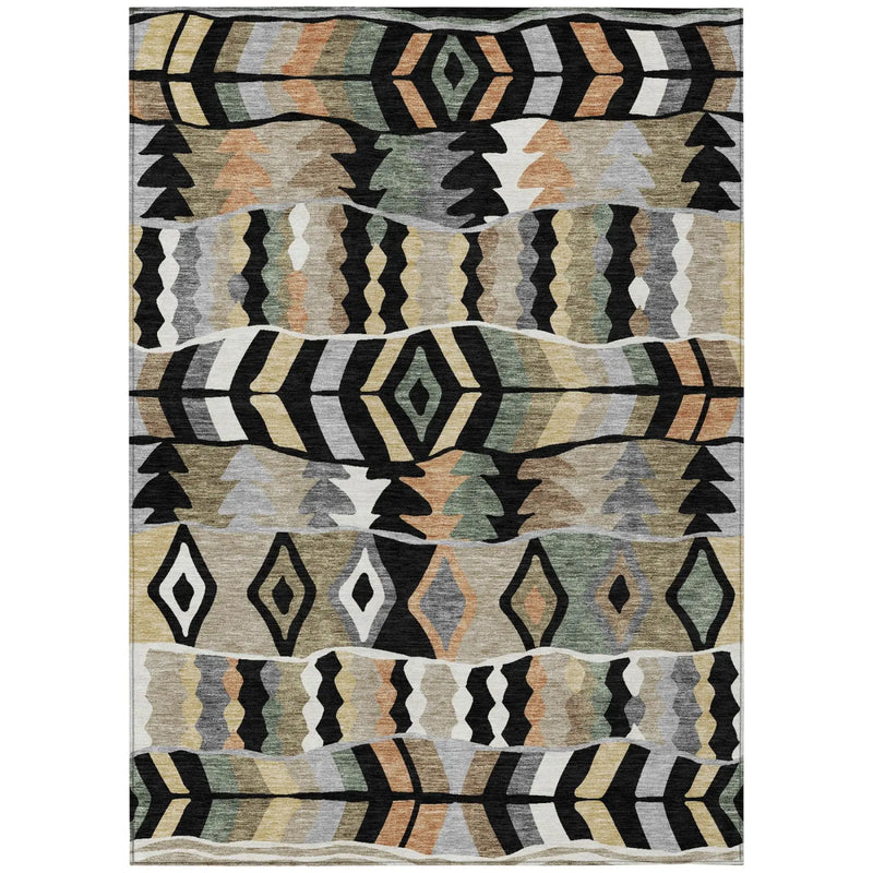 8' X 10' Black And Beige Geometric Washable Indoor Outdoor Area Rug Homeroots Outdoor