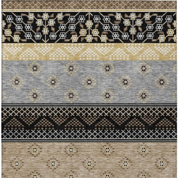 8' X 10' Black And Beige Striped Washable Indoor Outdoor Area Rug Homeroots Outdoor