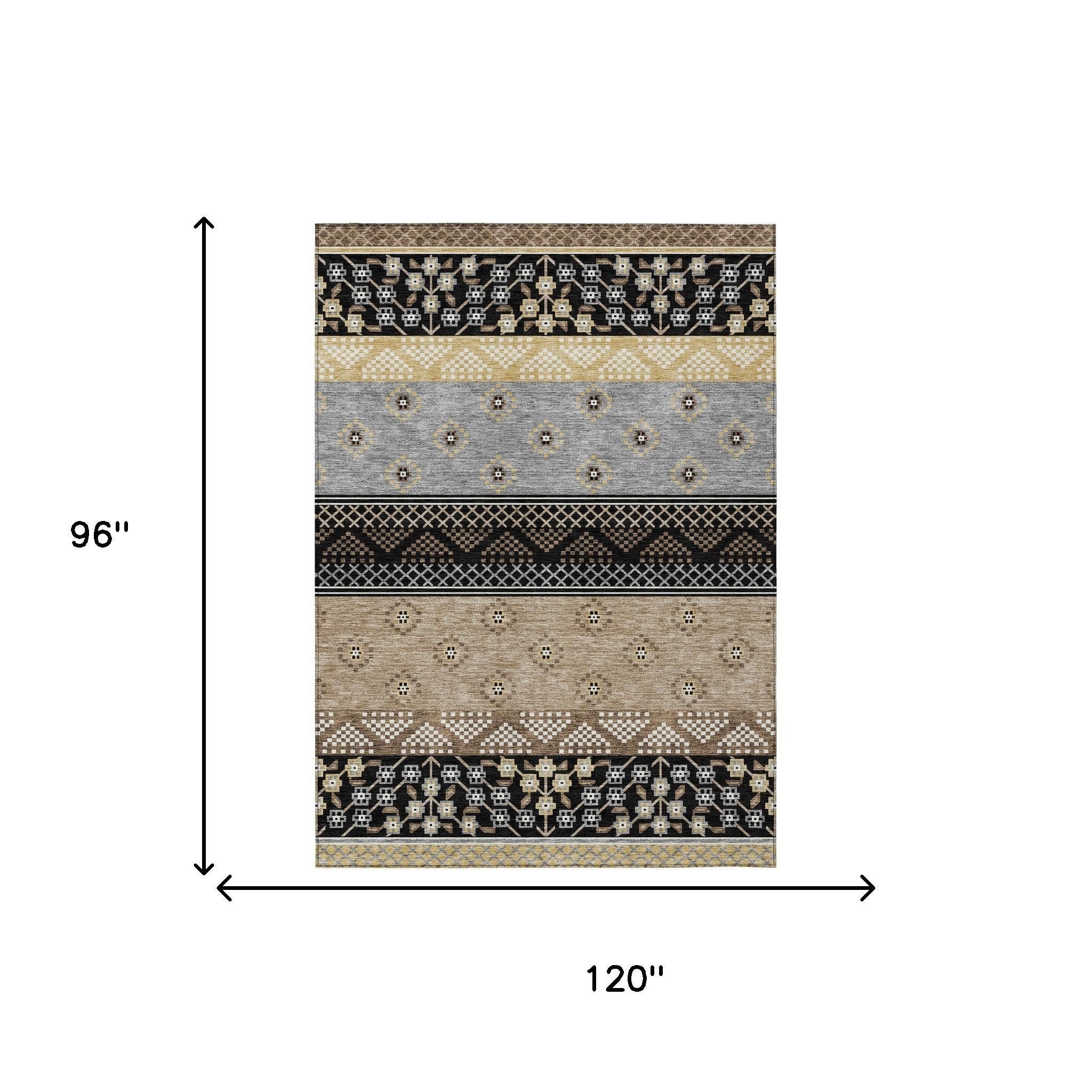 8' X 10' Black And Beige Striped Washable Indoor Outdoor Area Rug Homeroots Outdoor
