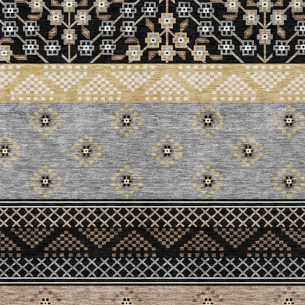 8' X 10' Black And Beige Striped Washable Indoor Outdoor Area Rug Homeroots Outdoor