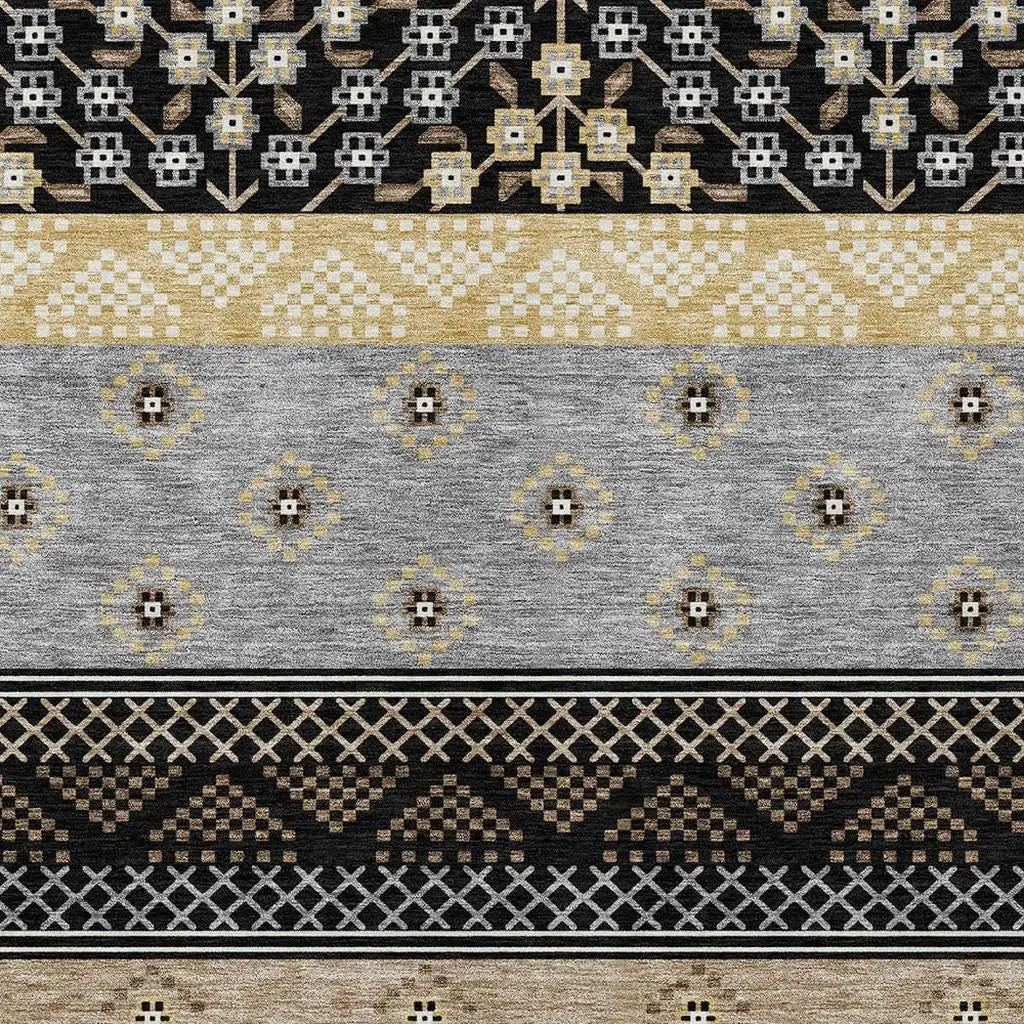 8' X 10' Black And Beige Striped Washable Indoor Outdoor Area Rug Homeroots Outdoor