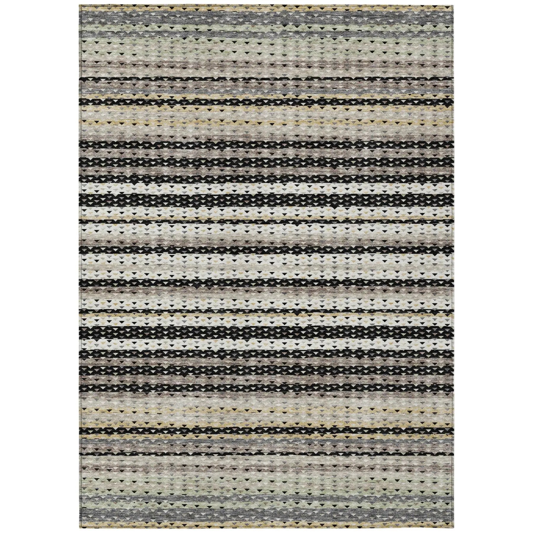 8' X 10' Black And Beige Striped Washable Indoor Outdoor Area Rug Homeroots Outdoor