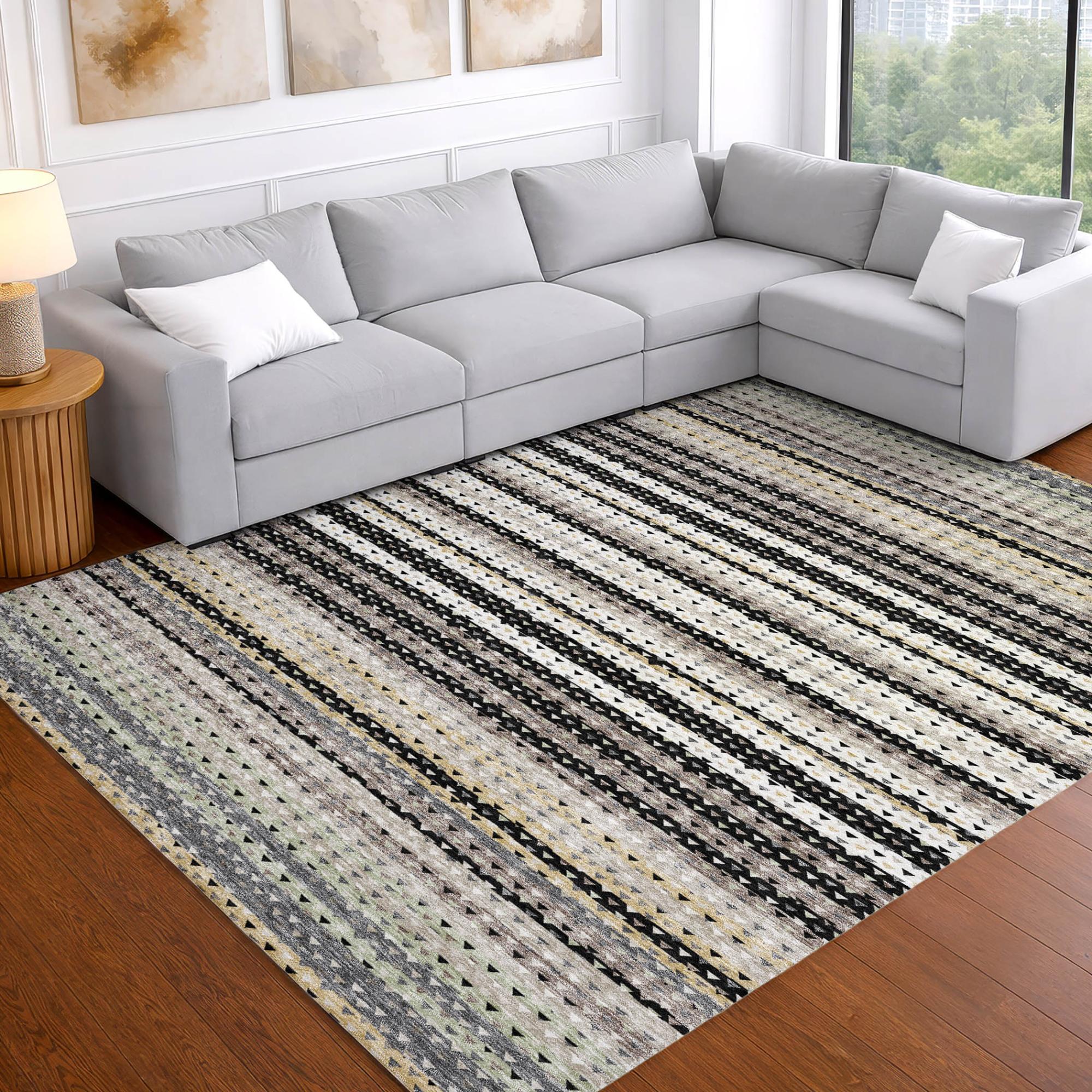 8' X 10' Black And Beige Striped Washable Indoor Outdoor Area Rug Homeroots Outdoor