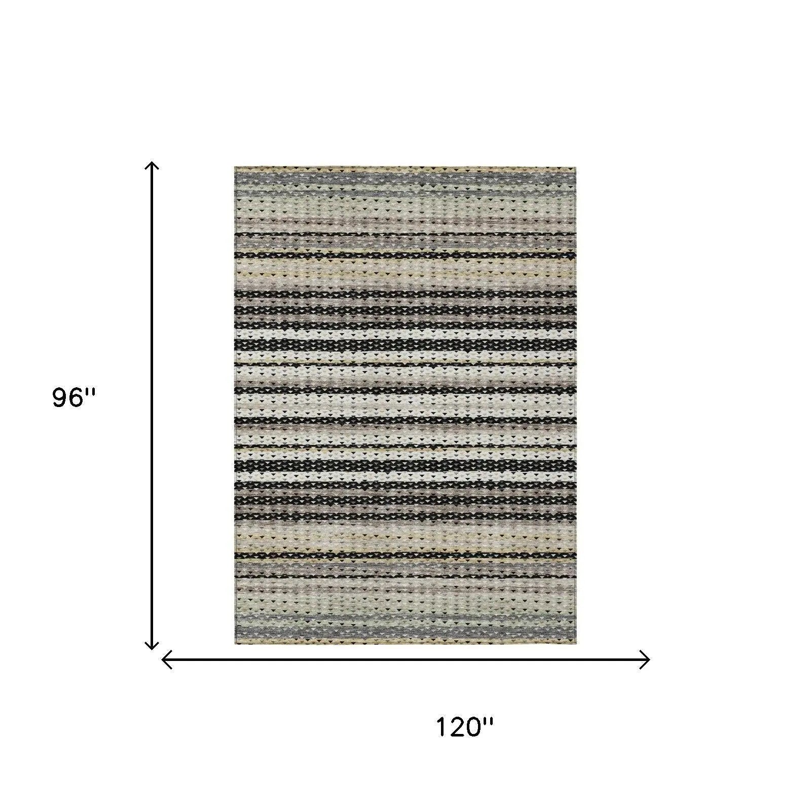 8' X 10' Black And Beige Striped Washable Indoor Outdoor Area Rug Homeroots Outdoor