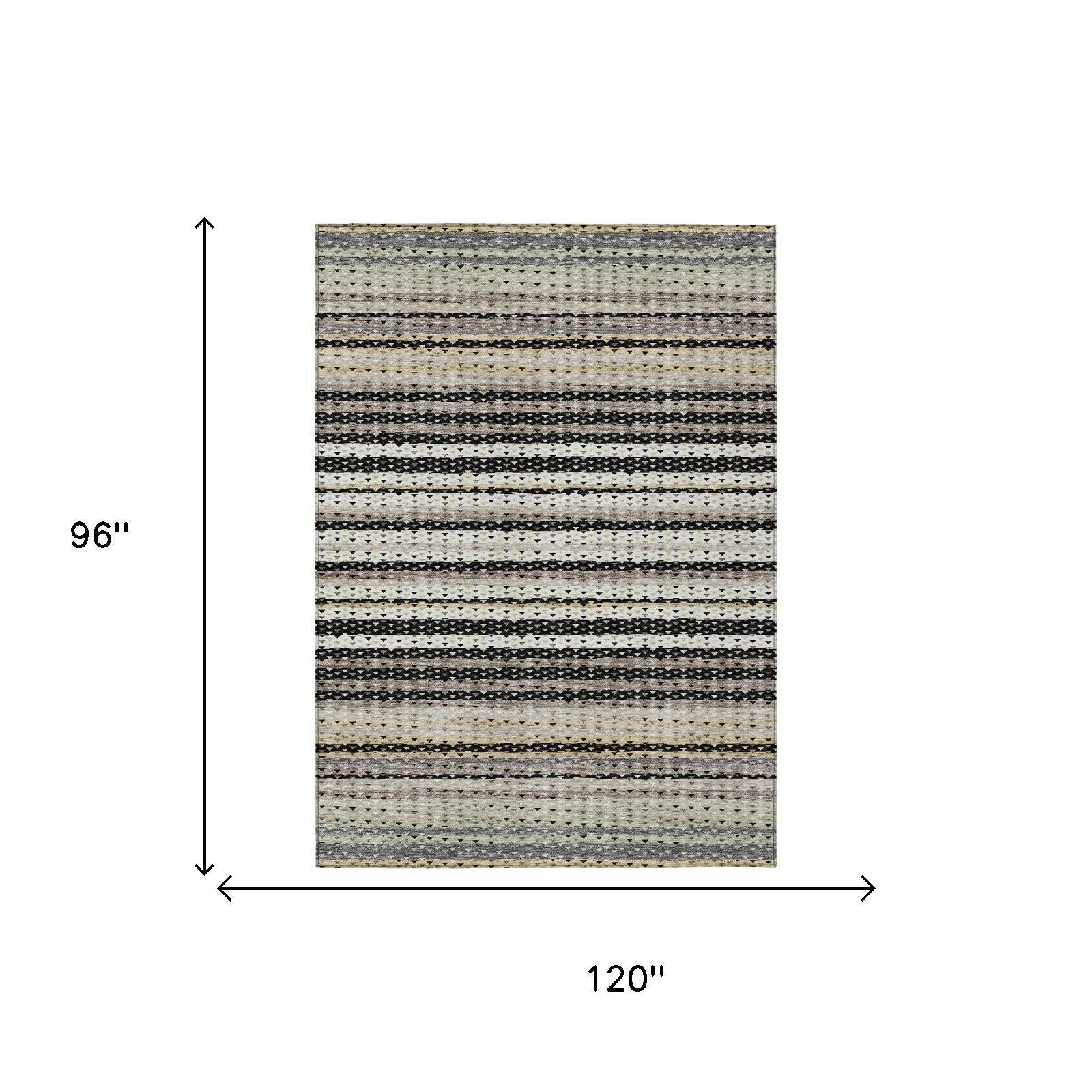 8' X 10' Black And Beige Striped Washable Indoor Outdoor Area Rug Homeroots Outdoor