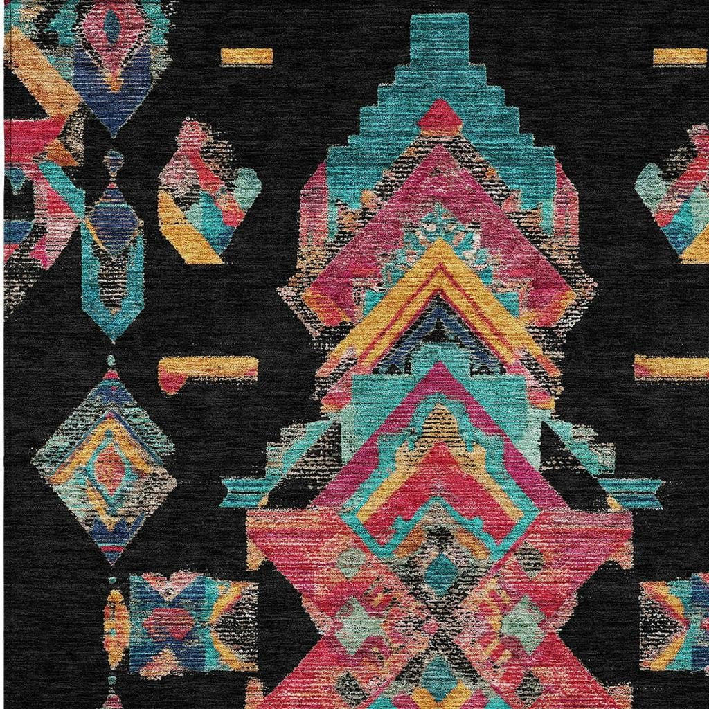 8' X 10' Black And Beige Tribal Washable Indoor Outdoor Area Rug Homeroots Outdoor