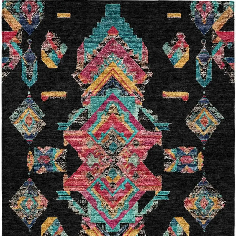 8' X 10' Black And Beige Tribal Washable Indoor Outdoor Area Rug Homeroots Outdoor