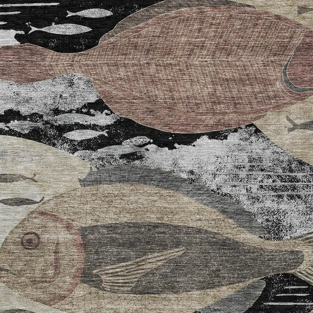 8' X 10' Black And Beige Tropical Fish Washable Indoor Outdoor Area Rug Homeroots Outdoor