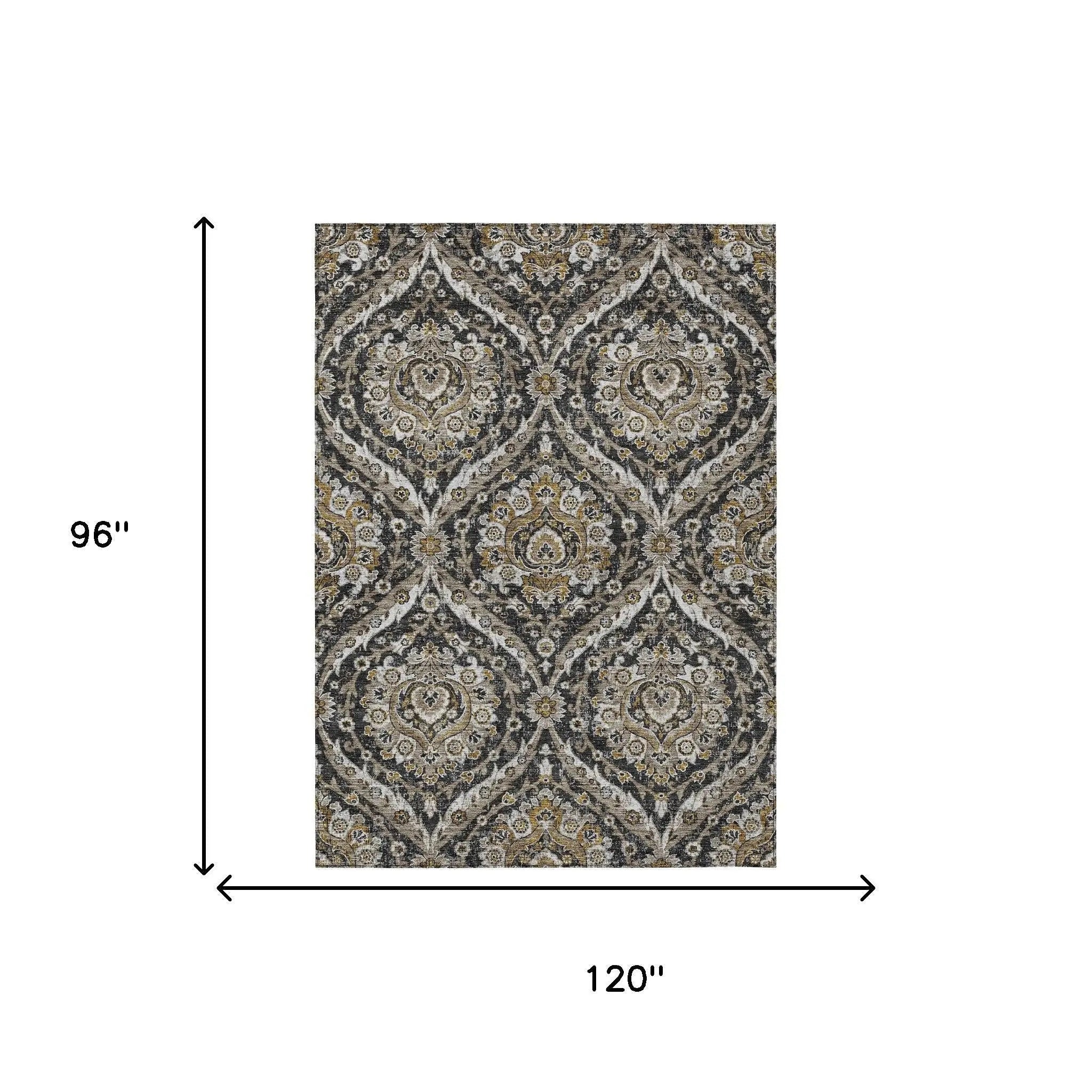 8' X 10' Black And Blue Floral Washable Indoor Outdoor Area Rug Homeroots Outdoor