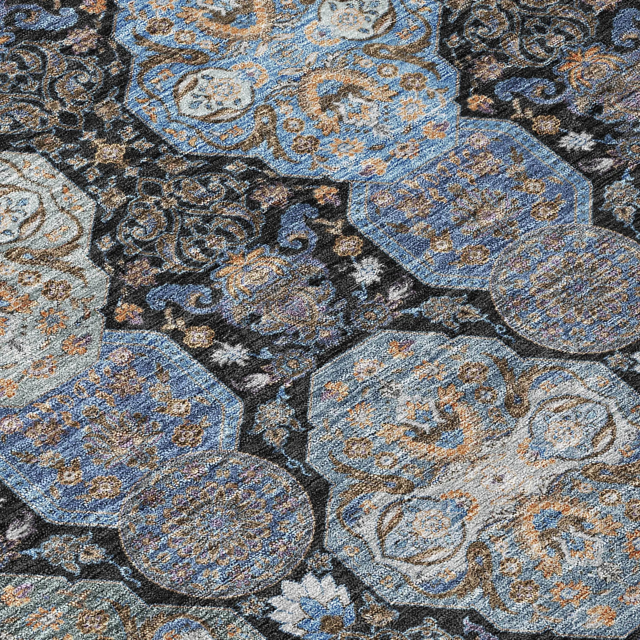 8' X 10' Black And Blue Floral Washable Indoor Outdoor Area Rug Homeroots Outdoor