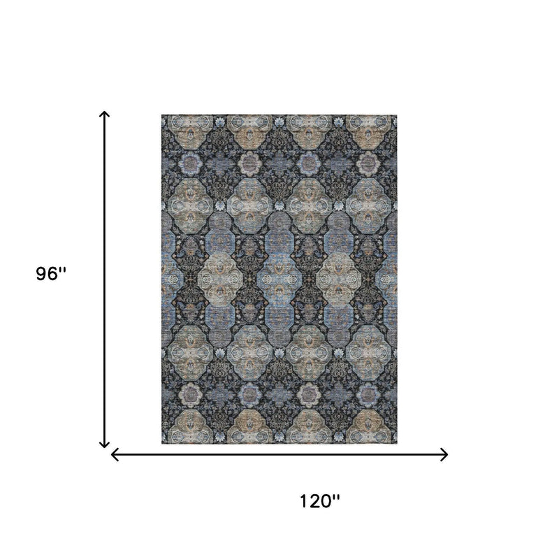 8' X 10' Black And Blue Floral Washable Indoor Outdoor Area Rug Homeroots Outdoor