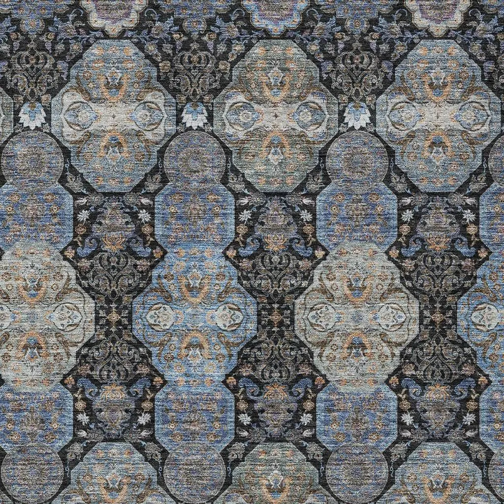 8' X 10' Black And Blue Floral Washable Indoor Outdoor Area Rug Homeroots Outdoor