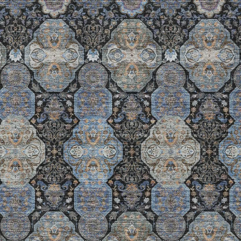 8' X 10' Black And Blue Floral Washable Indoor Outdoor Area Rug Homeroots Outdoor