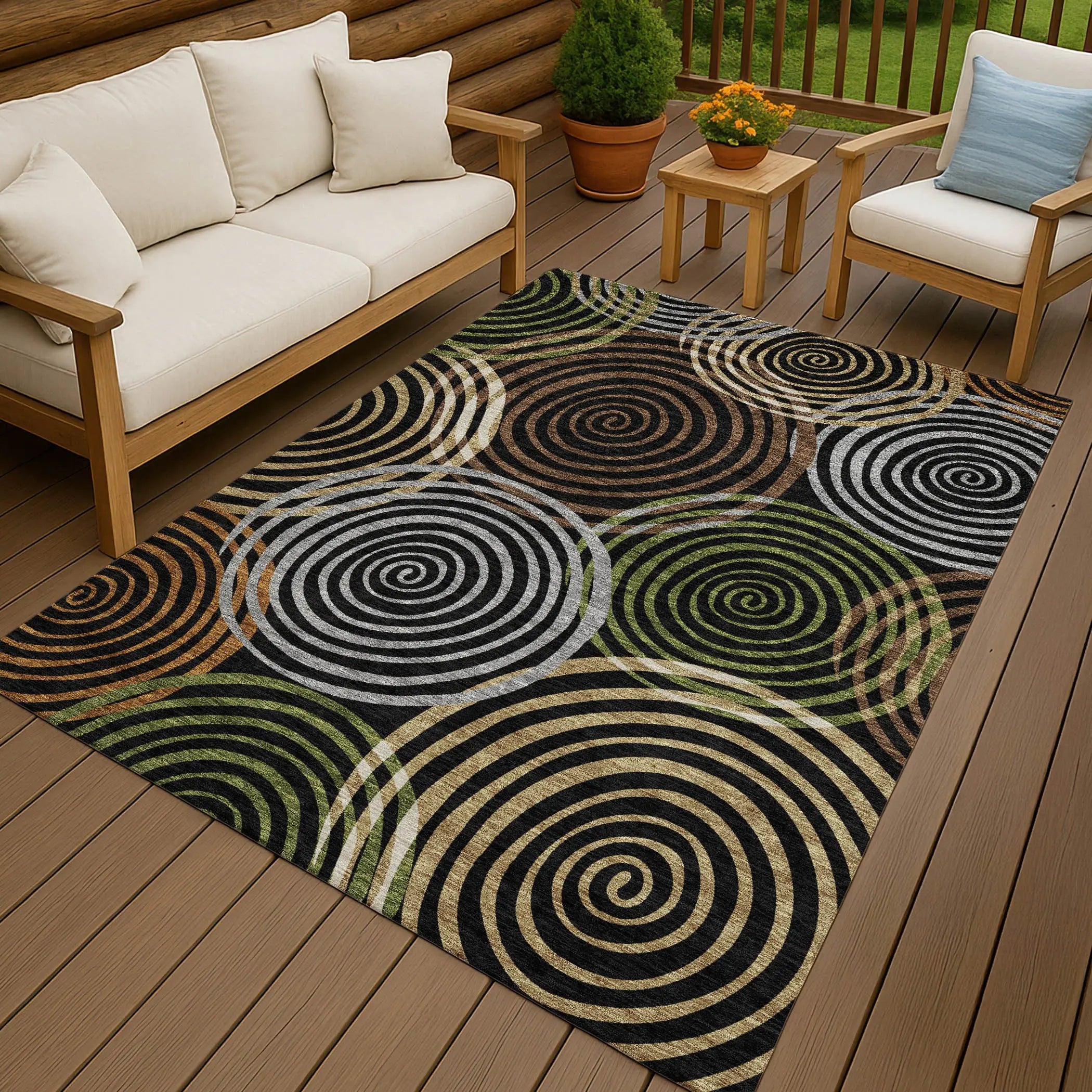 8' X 10' Black And Brown Geometric Washable Indoor Outdoor Area Rug Homeroots Outdoor