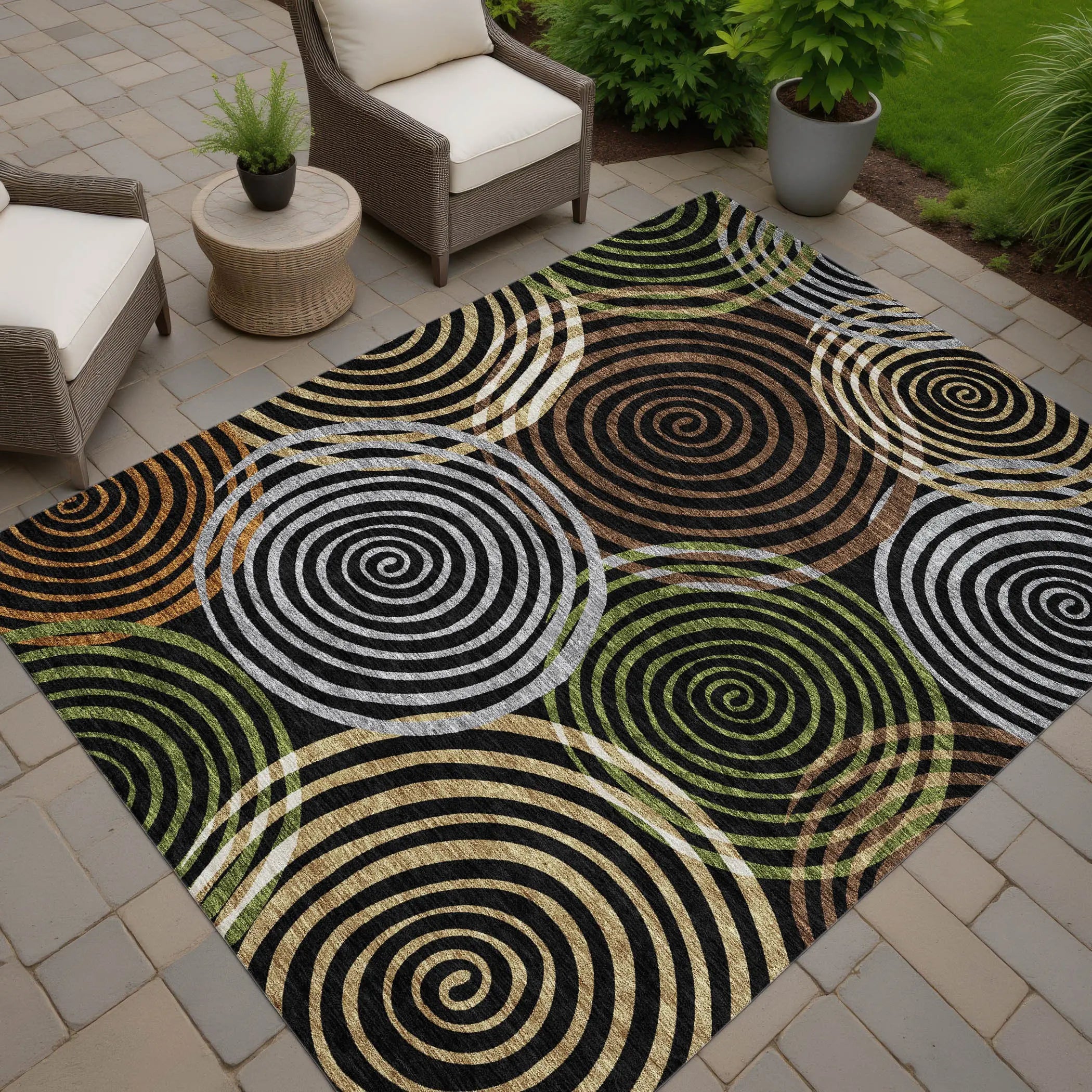 8' X 10' Black And Brown Geometric Washable Indoor Outdoor Area Rug Homeroots Outdoor