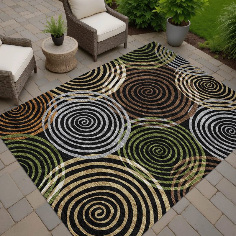 8' X 10' Black And Brown Geometric Washable Indoor Outdoor Area Rug Homeroots Outdoor
