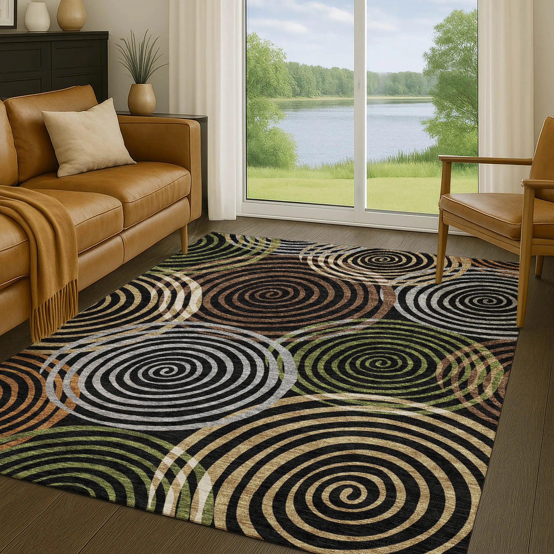 8' X 10' Black And Brown Geometric Washable Indoor Outdoor Area Rug Homeroots Outdoor