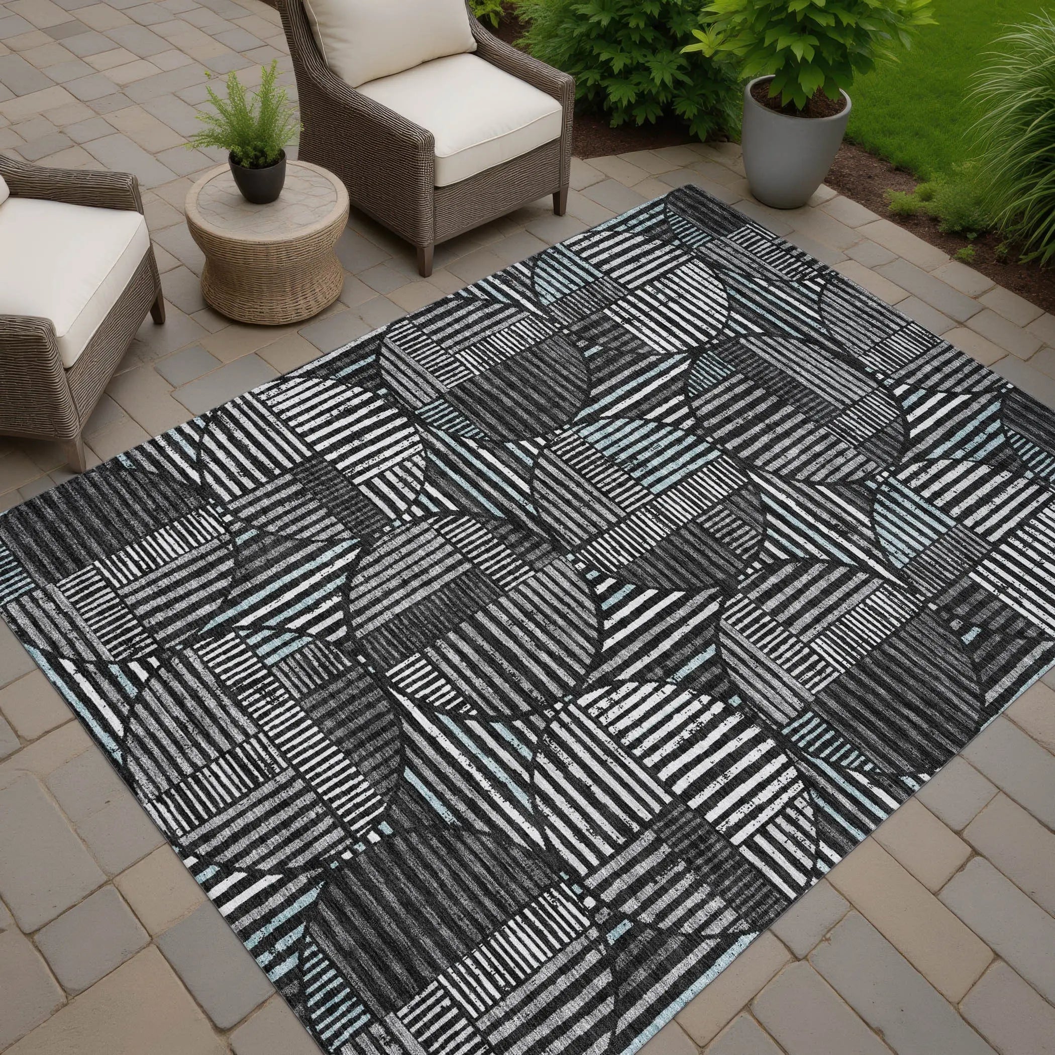 8' X 10' Black And Brown Geometric Washable Indoor Outdoor Area Rug Homeroots Outdoor