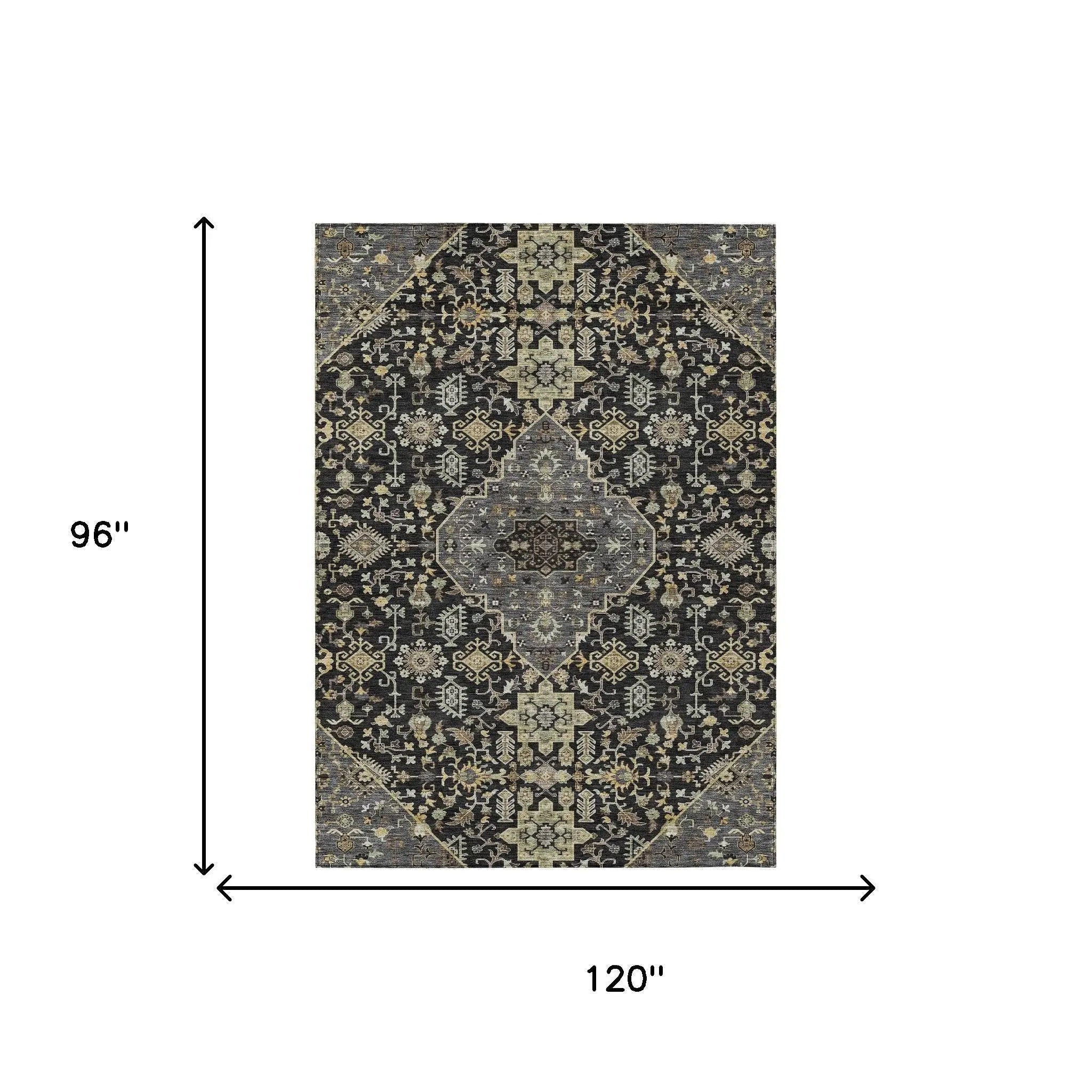 8' X 10' Black And Brown Medallion Washable Indoor Outdoor Area Rug Homeroots Outdoor