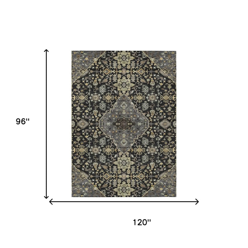 8' X 10' Black And Brown Medallion Washable Indoor Outdoor Area Rug Homeroots Outdoor
