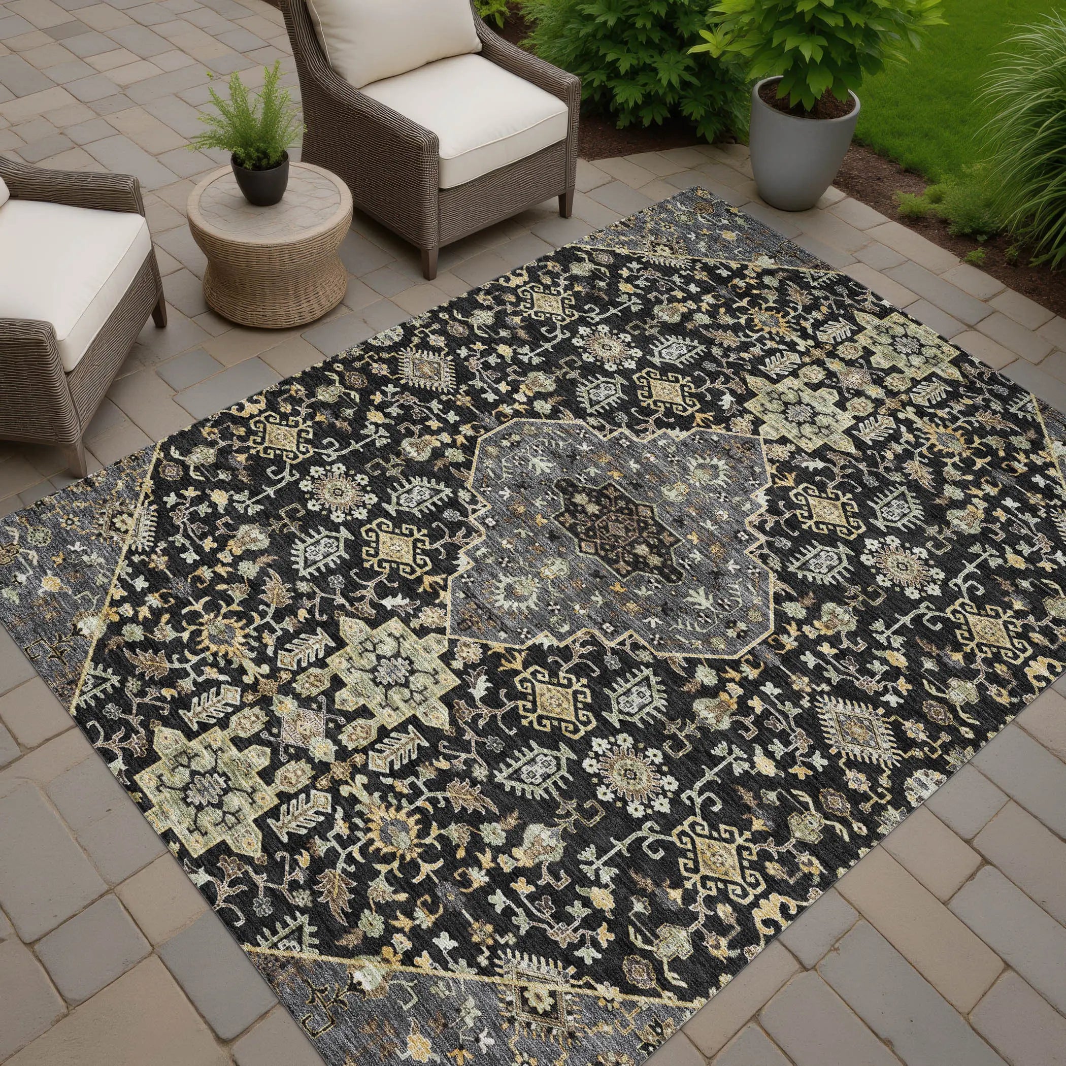 8' X 10' Black And Brown Medallion Washable Indoor Outdoor Area Rug Homeroots Outdoor