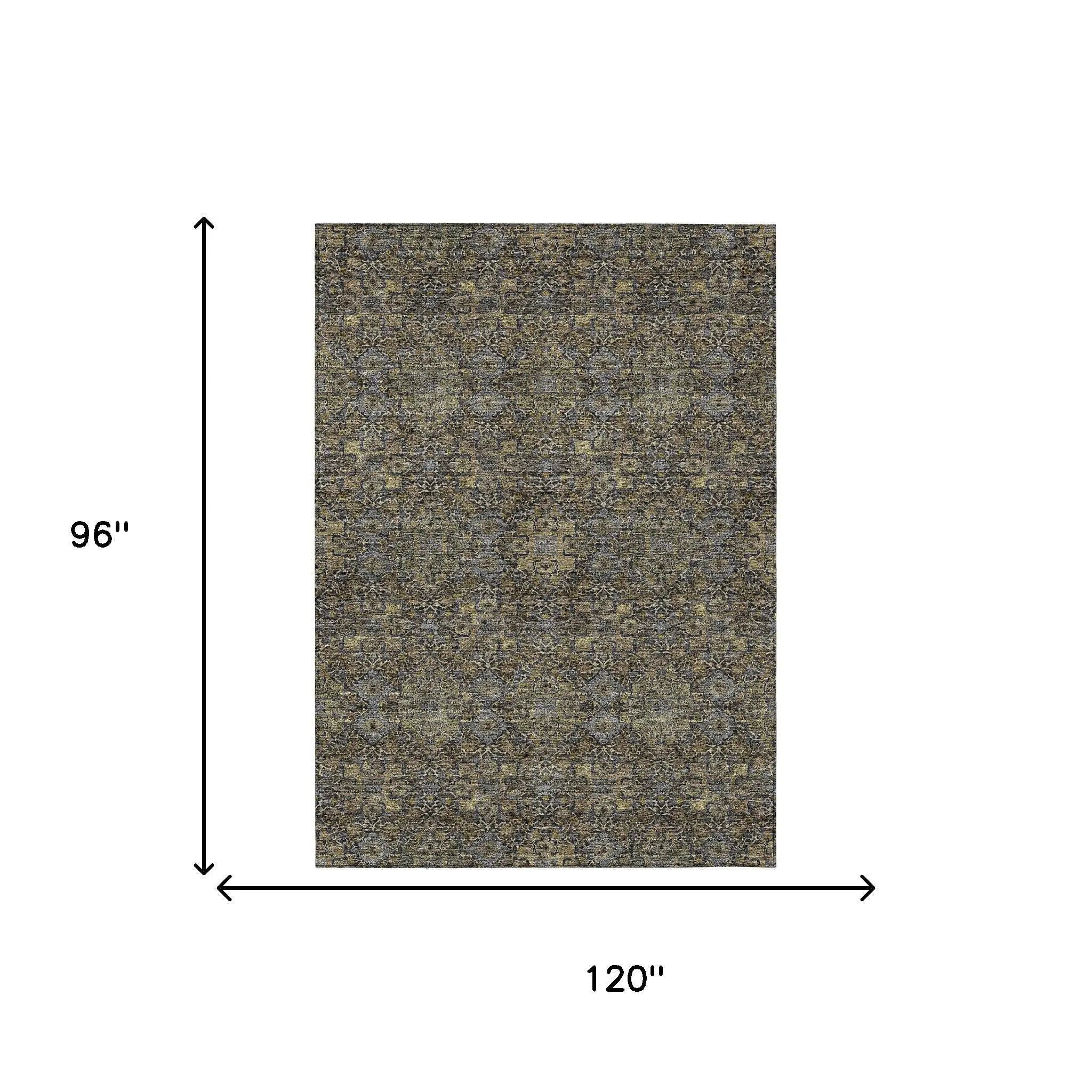8' X 10' Black And Brown Oriental Washable Indoor Outdoor Area Rug Homeroots Outdoor