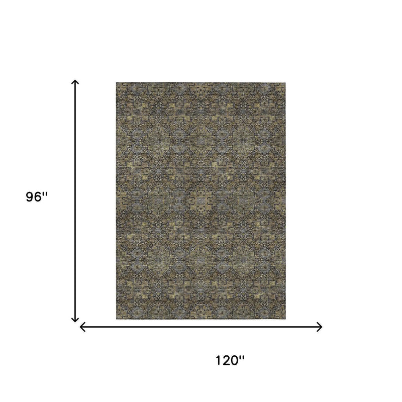 8' X 10' Black And Brown Oriental Washable Indoor Outdoor Area Rug Homeroots Outdoor