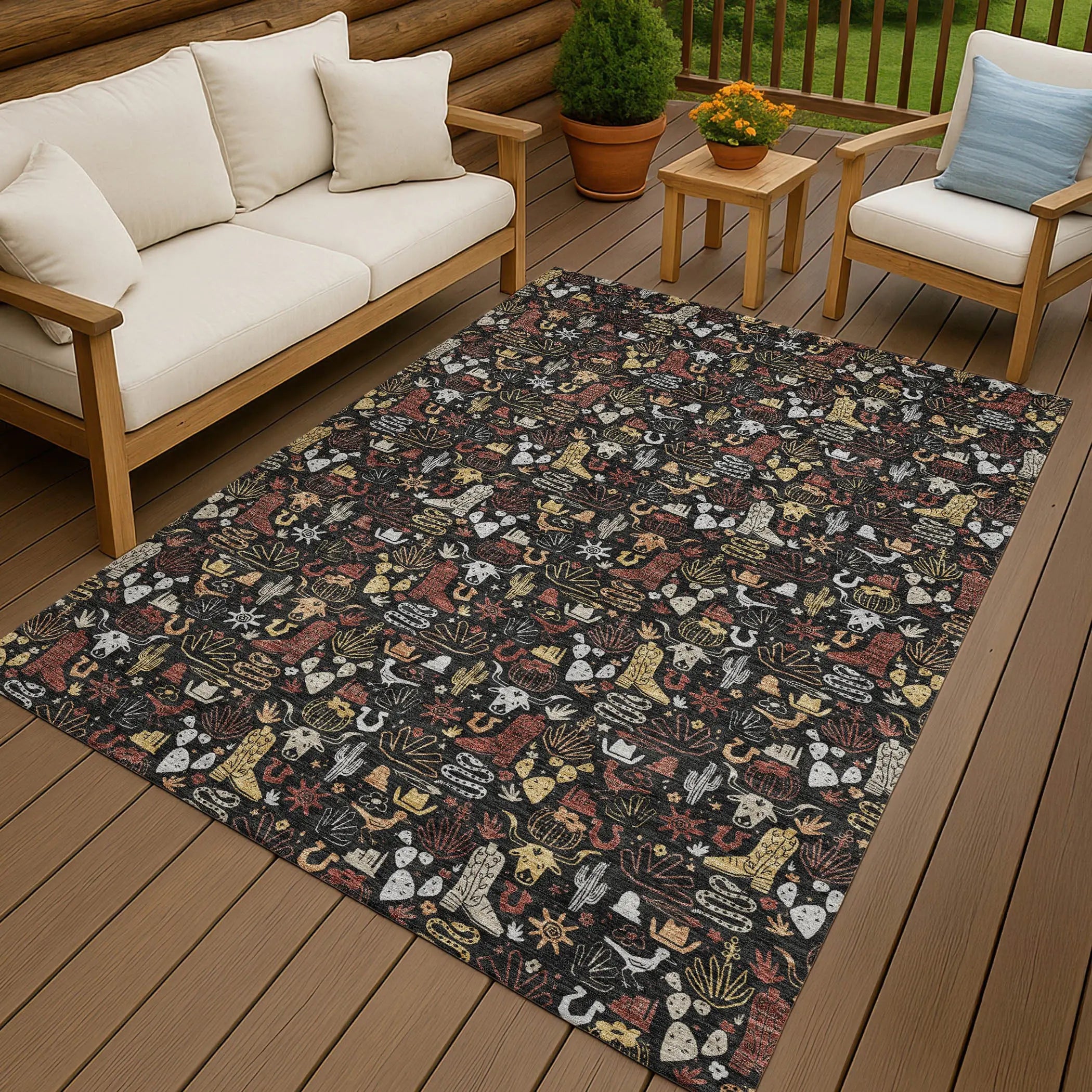 8' X 10' Black And Brown Stars Washable Indoor Outdoor Area Rug Homeroots Outdoor