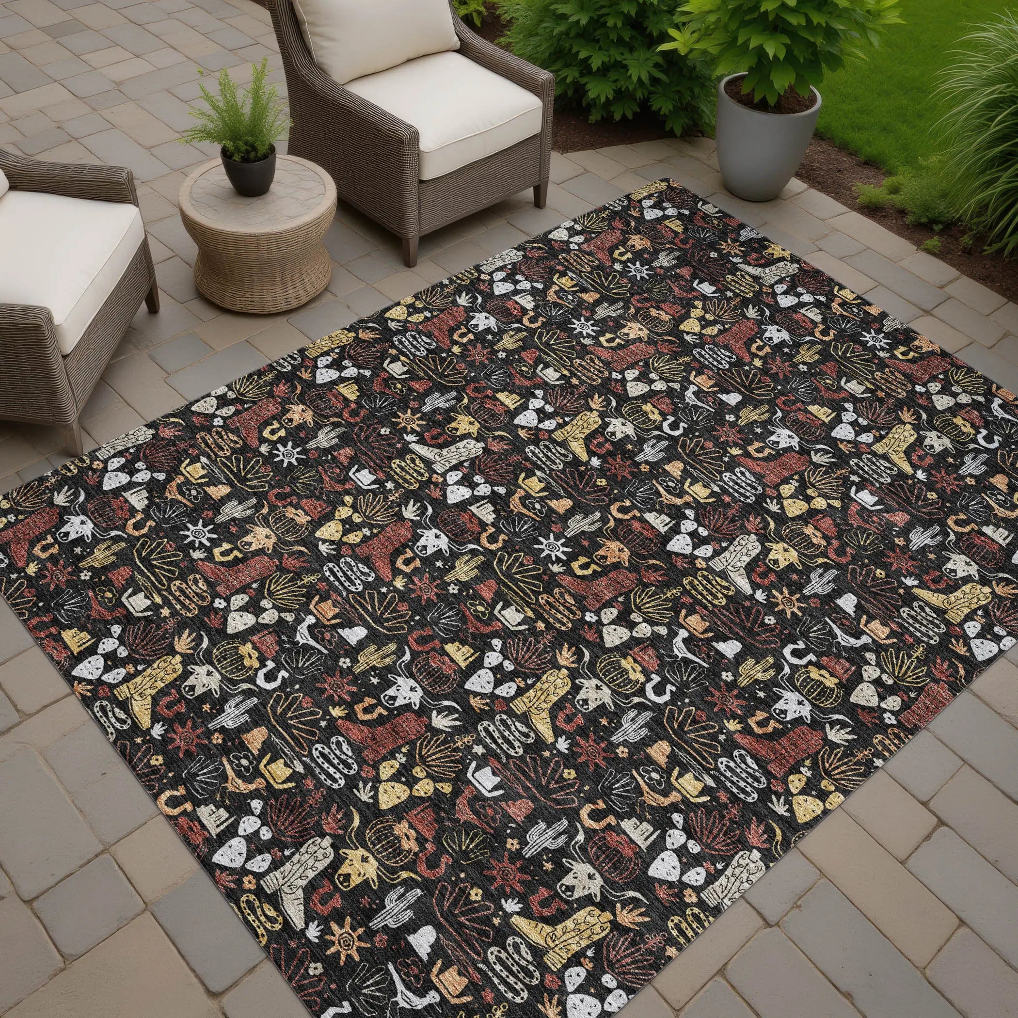 8' X 10' Black And Brown Stars Washable Indoor Outdoor Area Rug Homeroots Outdoor
