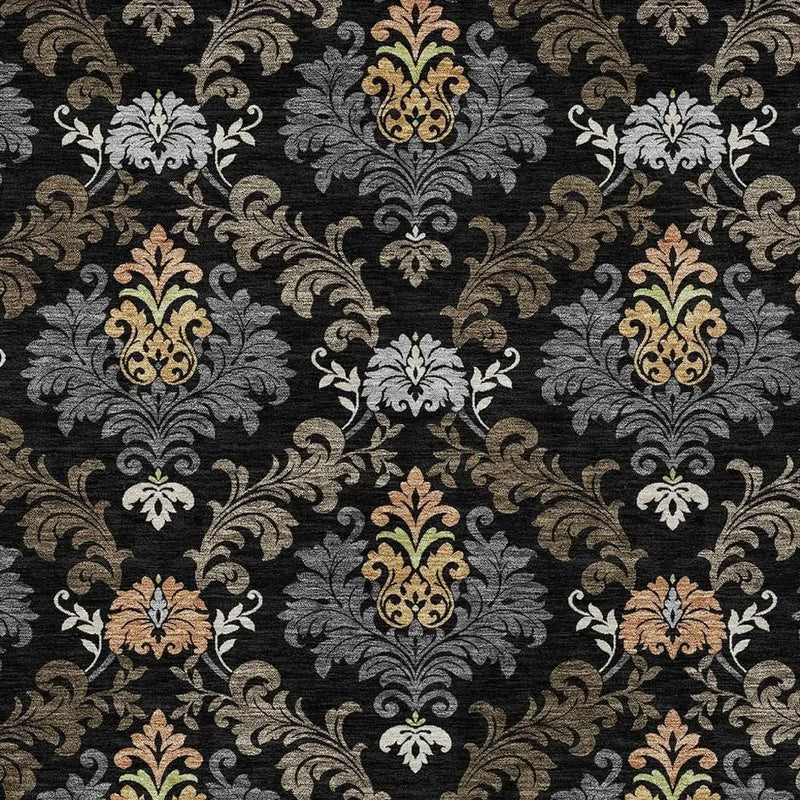 8' X 10' Black And Charcoal Damask Washable Indoor Outdoor Area Rug Homeroots Outdoor