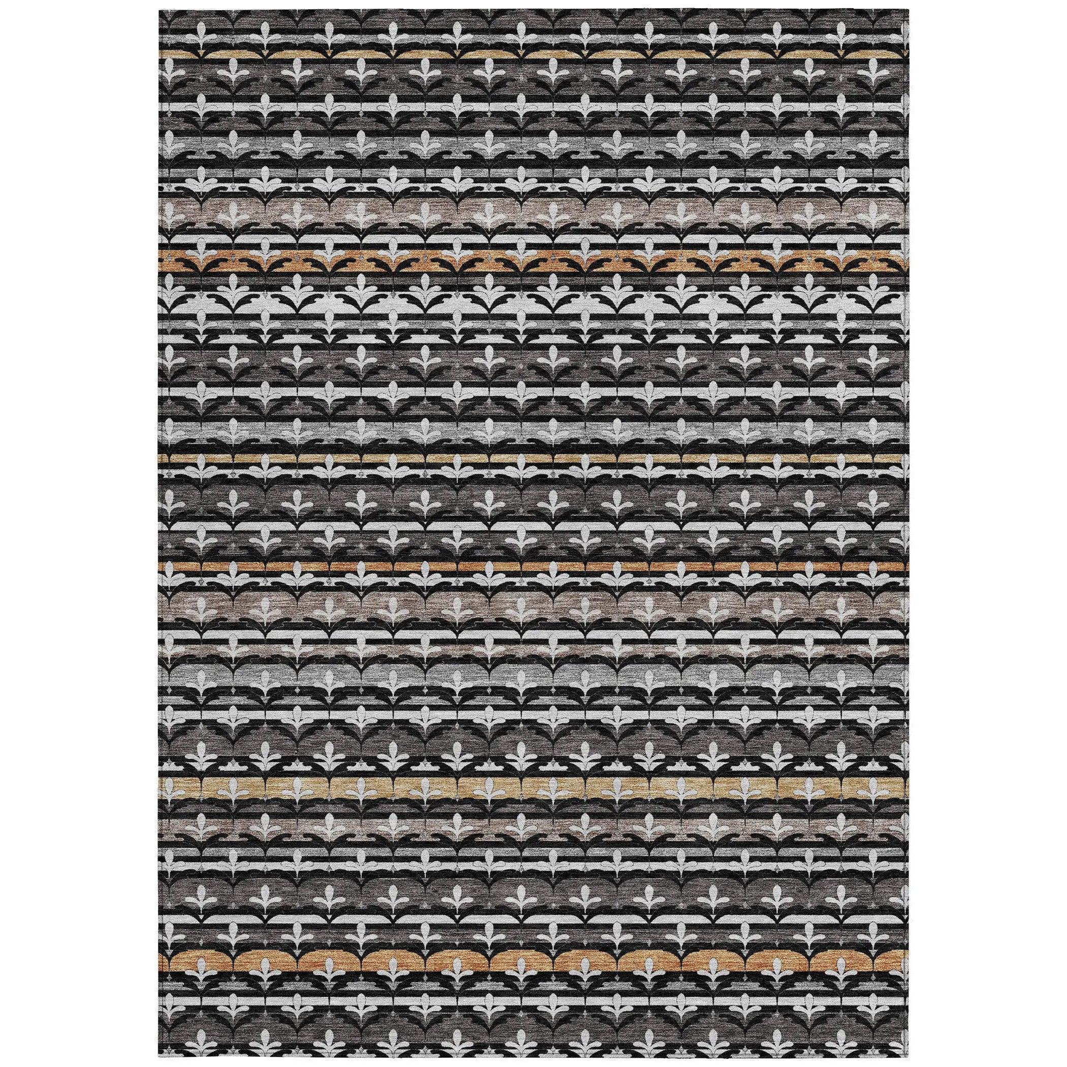 8' X 10' Black And Charcoal Damask Washable Indoor Outdoor Area Rug Homeroots Outdoor