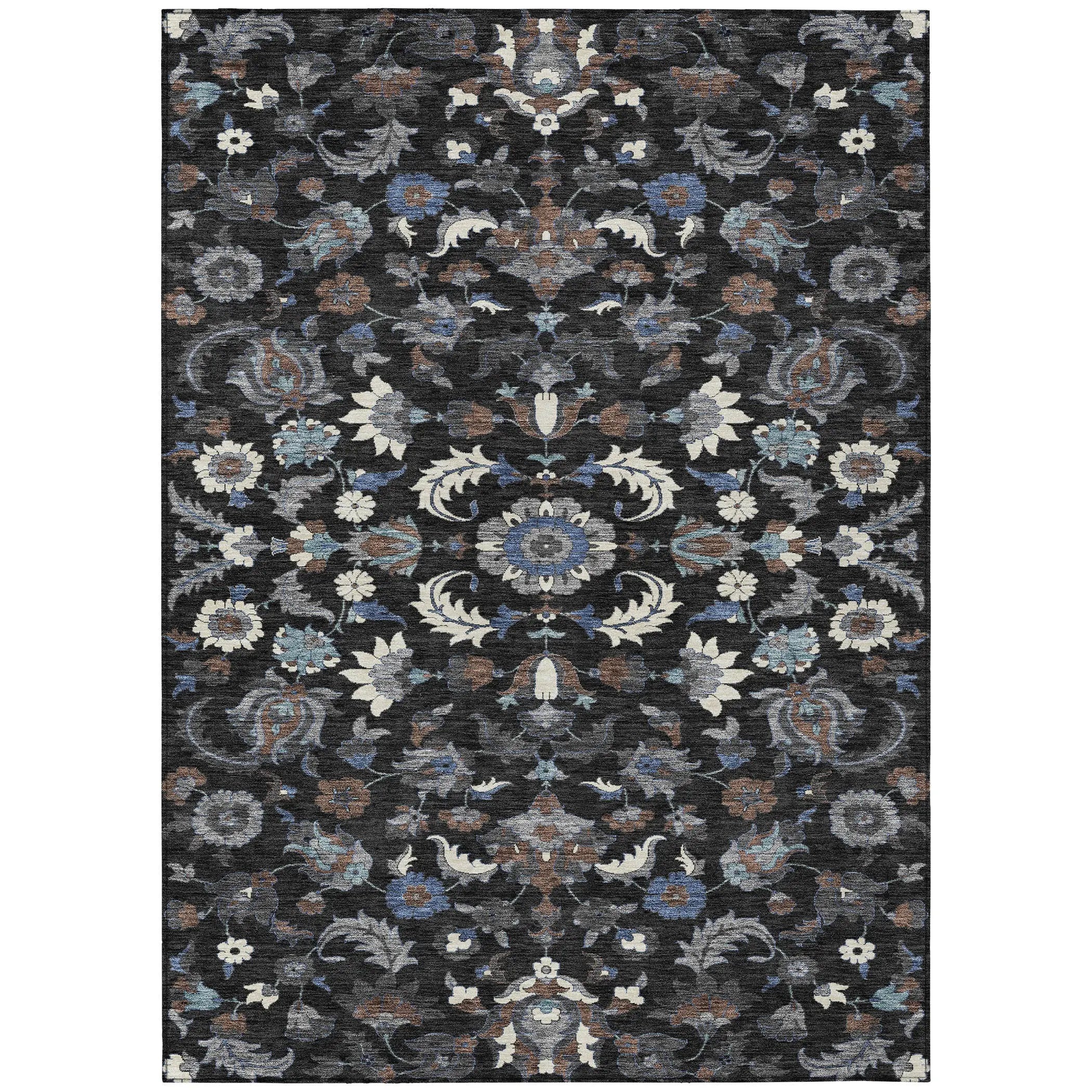 8' X 10' Black And Charcoal Floral Medallion Washable Indoor Outdoor Area Rug Homeroots Outdoor